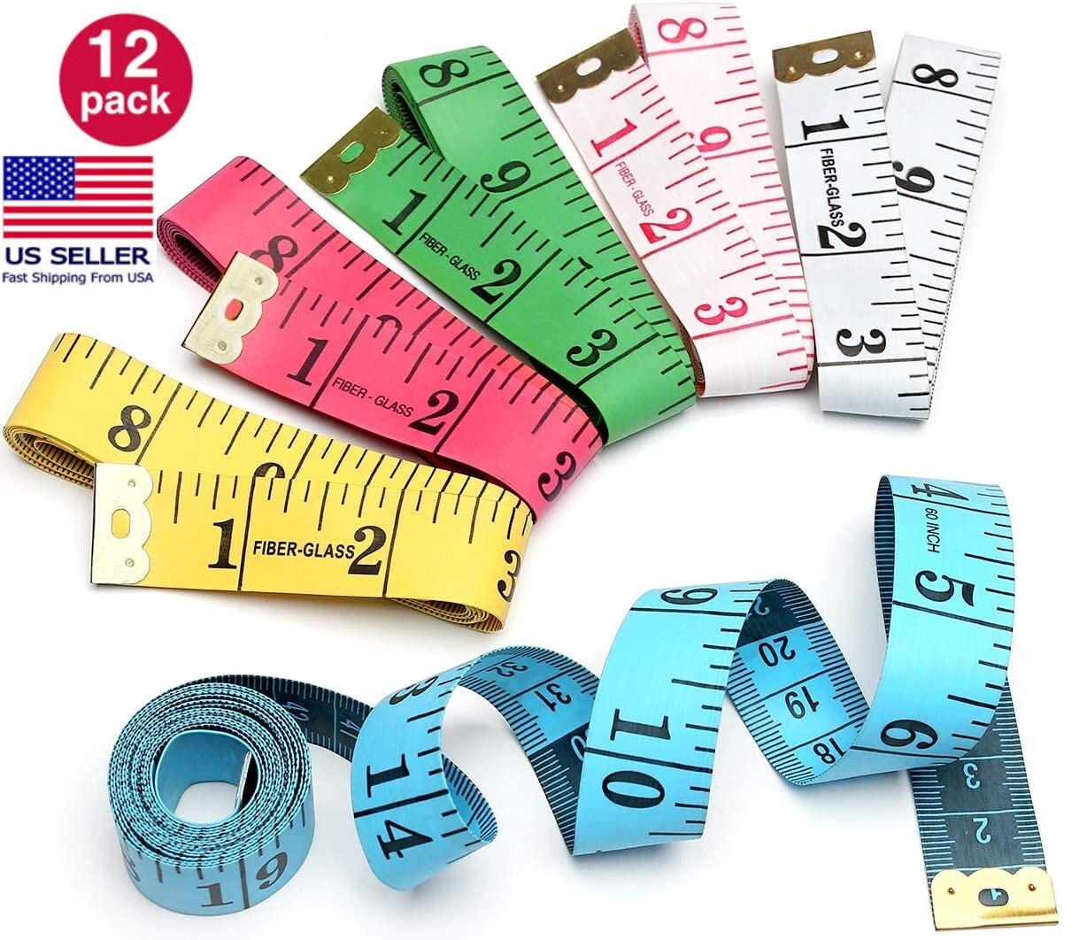 12 Pack Measuring Tape LOT 60in 150cm Sewing Cloth Tailor Soft Flat Multicolor