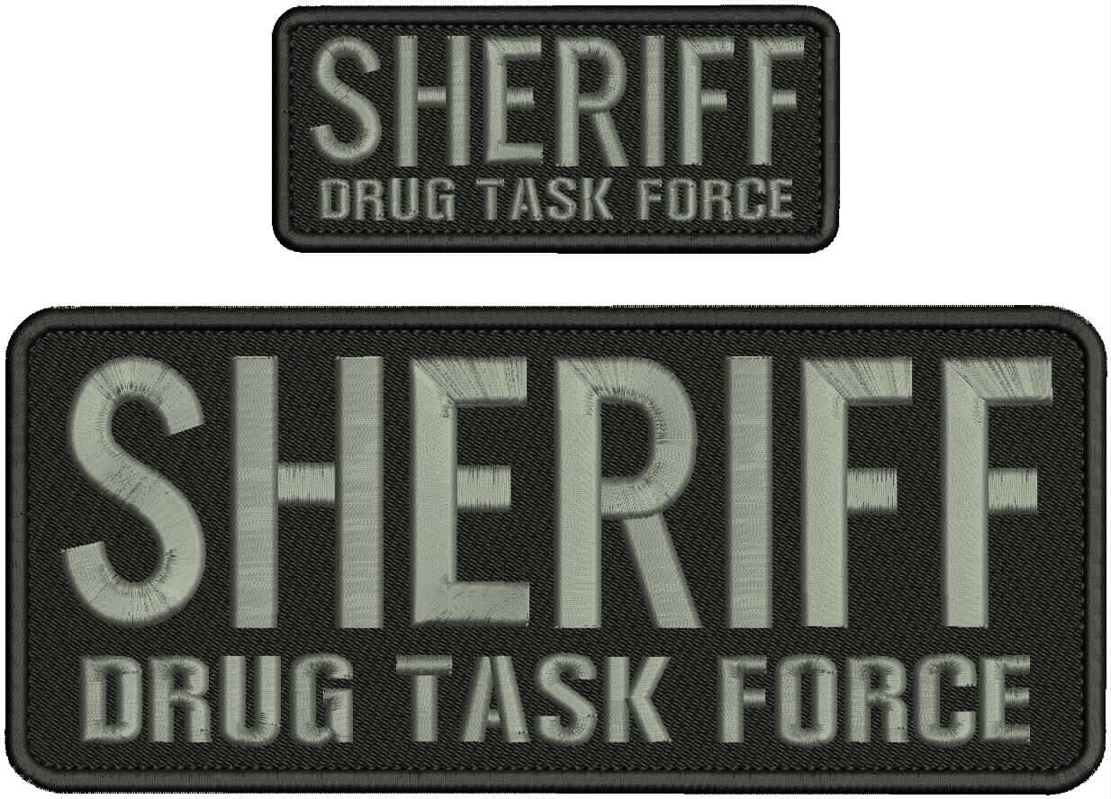 SHERIFF DRUG TASK FORCE embroidery patches 4x10 and 2x5 hook on back GREY/BLACK