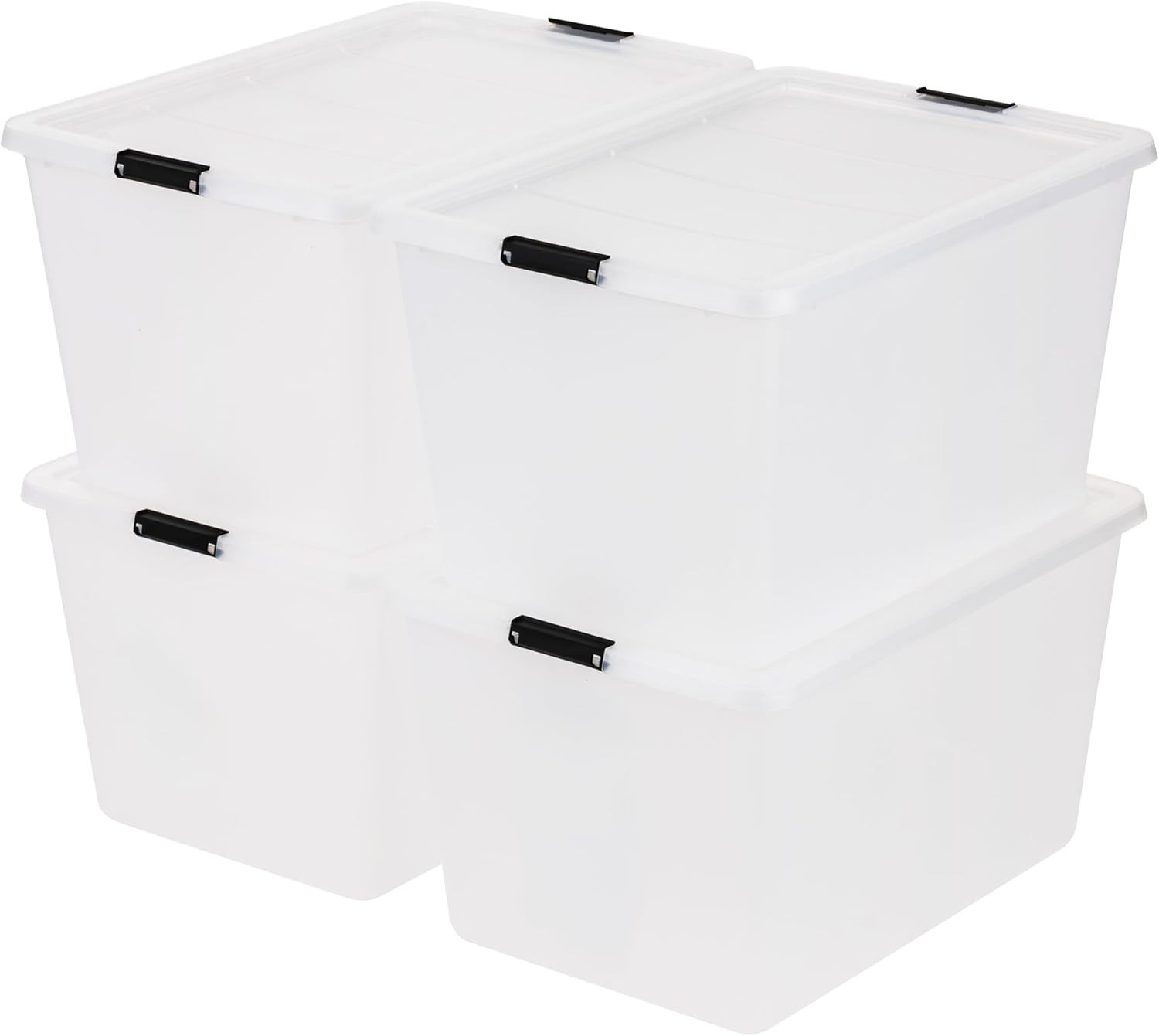 4-Pack High-Capacity Clip Box with Latching Lids, 55 Quart Storage Bins, Supp...