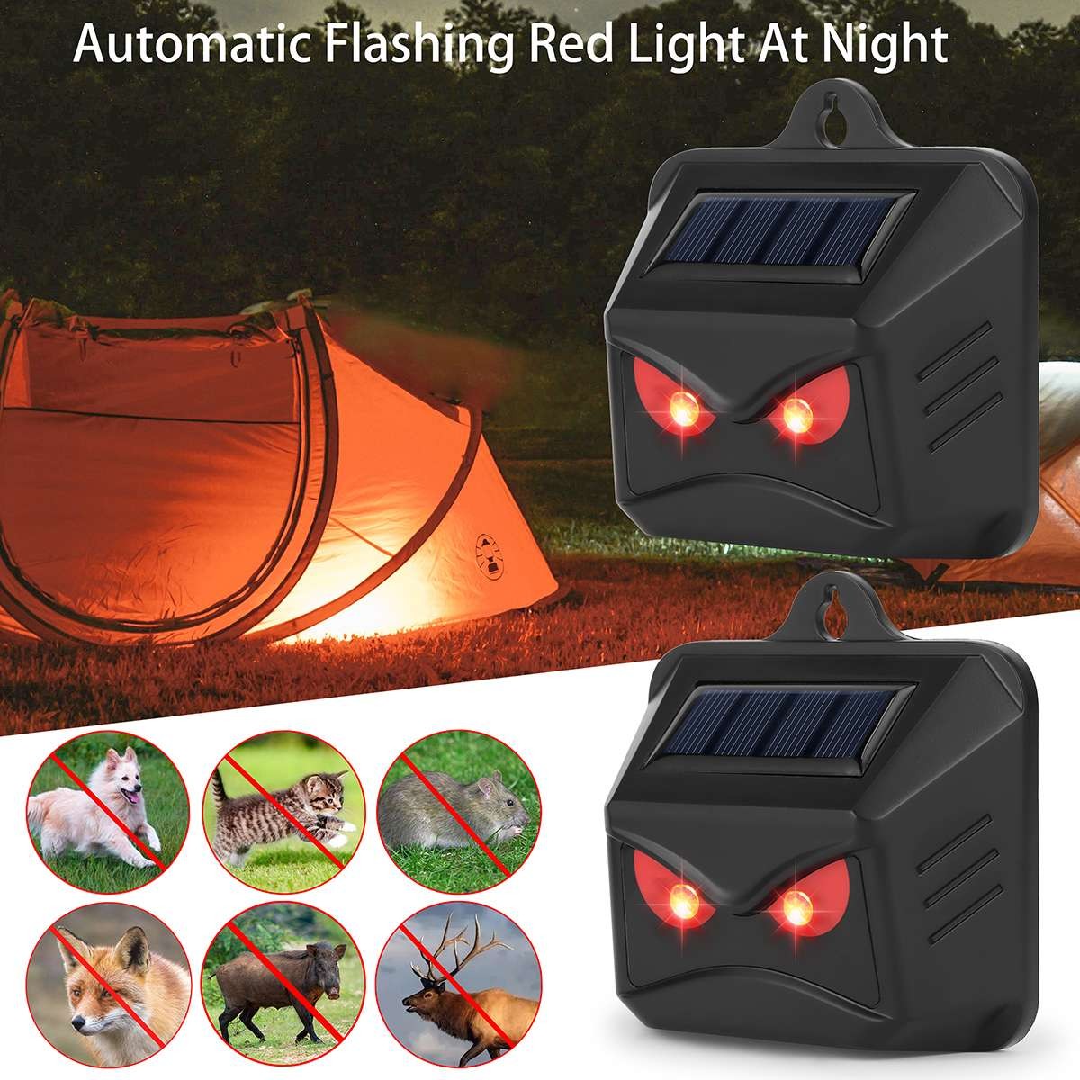 Solar Flashing Light Ultrasonic Animal Repellent Skunk Deer Raccoon For Garden