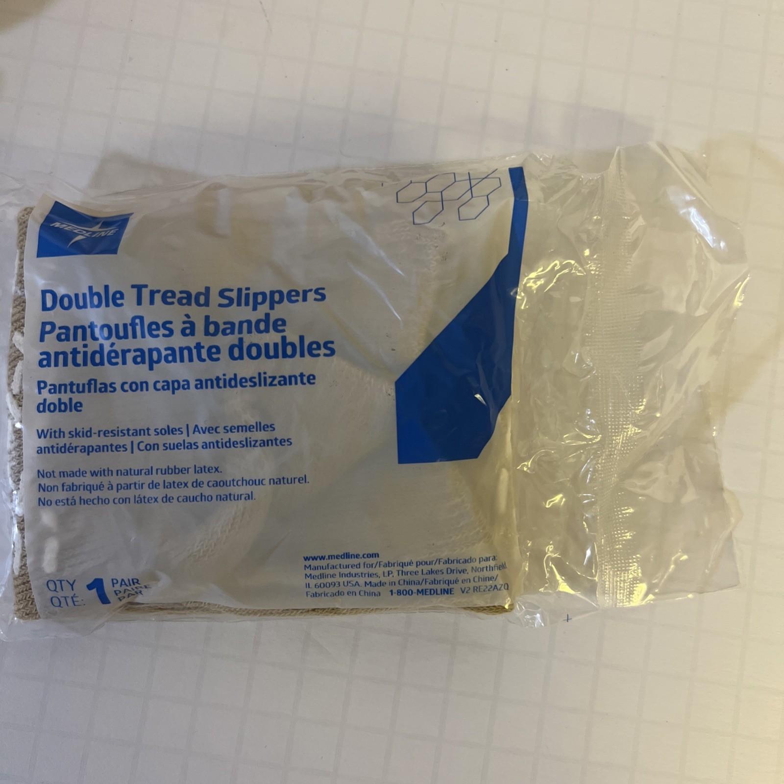 1 Medline Double Tread Slipper Sock Skid Resistant Soles Latex Free XL