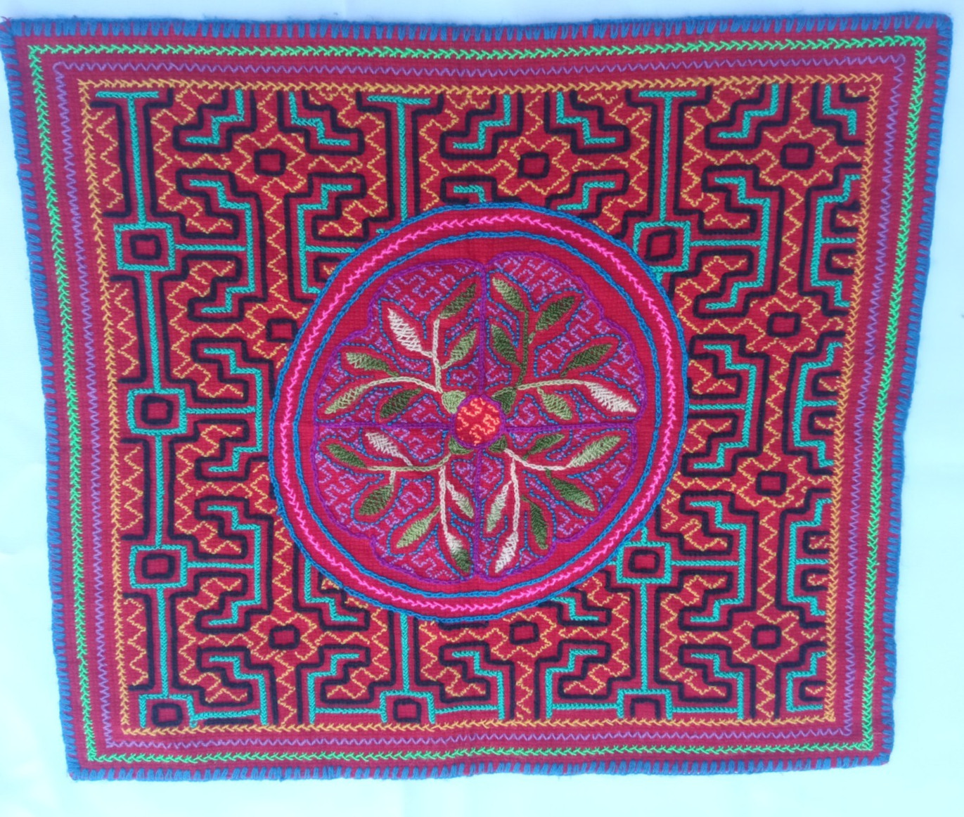Shipibo Native Hand Embroidery healing textile 18.50" X 16"