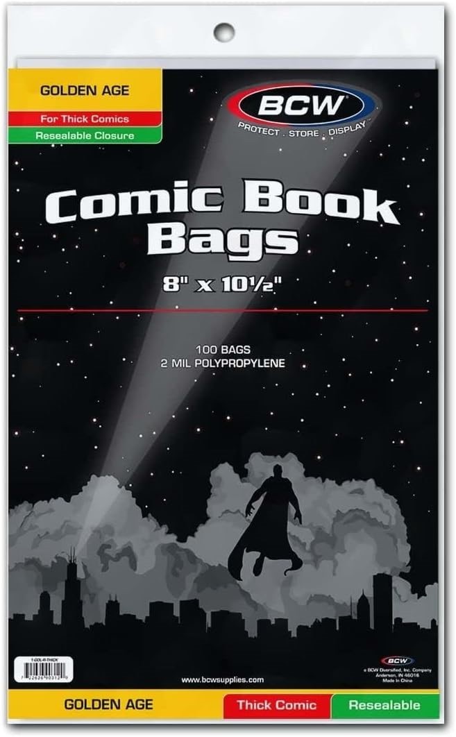 1000 Golden Age Thick Comic Book Bags Resealable 2 Mil Thin Sleeve BCW Holders