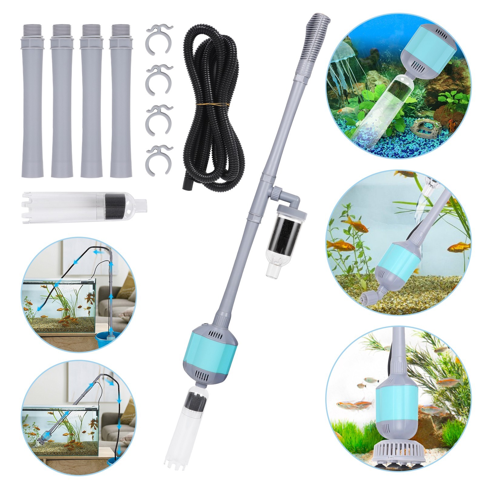 hygger Electric Aquarium Cleaner Kit Vacuum Pump Gravel Water Cleaning