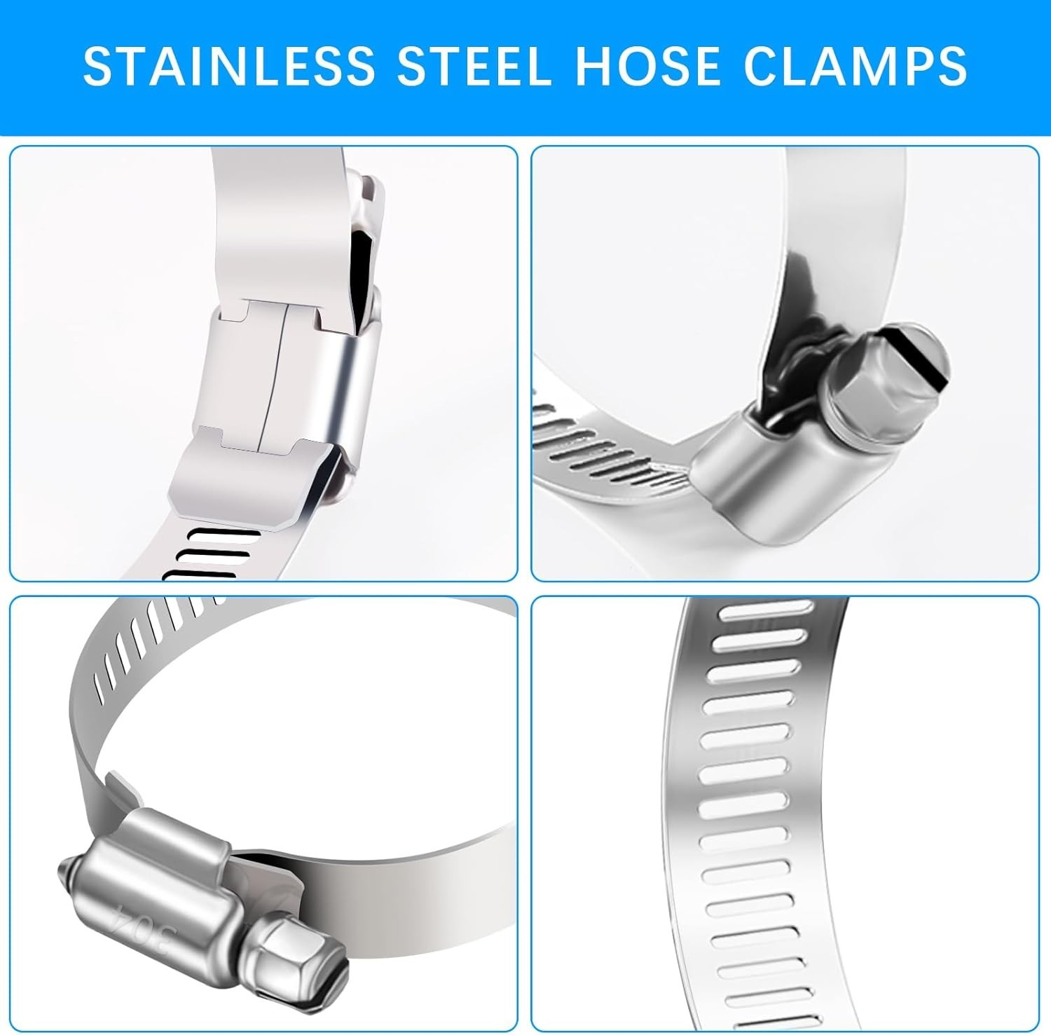 24Pcs Stainless Steel Hose Clamps Assortment Kit 1/4-2 Adjustable Set