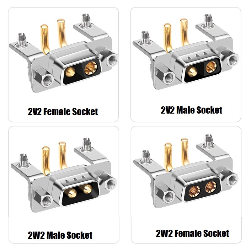 40A DB2 2V2/2W2 solid pin connector 2-pin core 90° angled foot solder plate plug