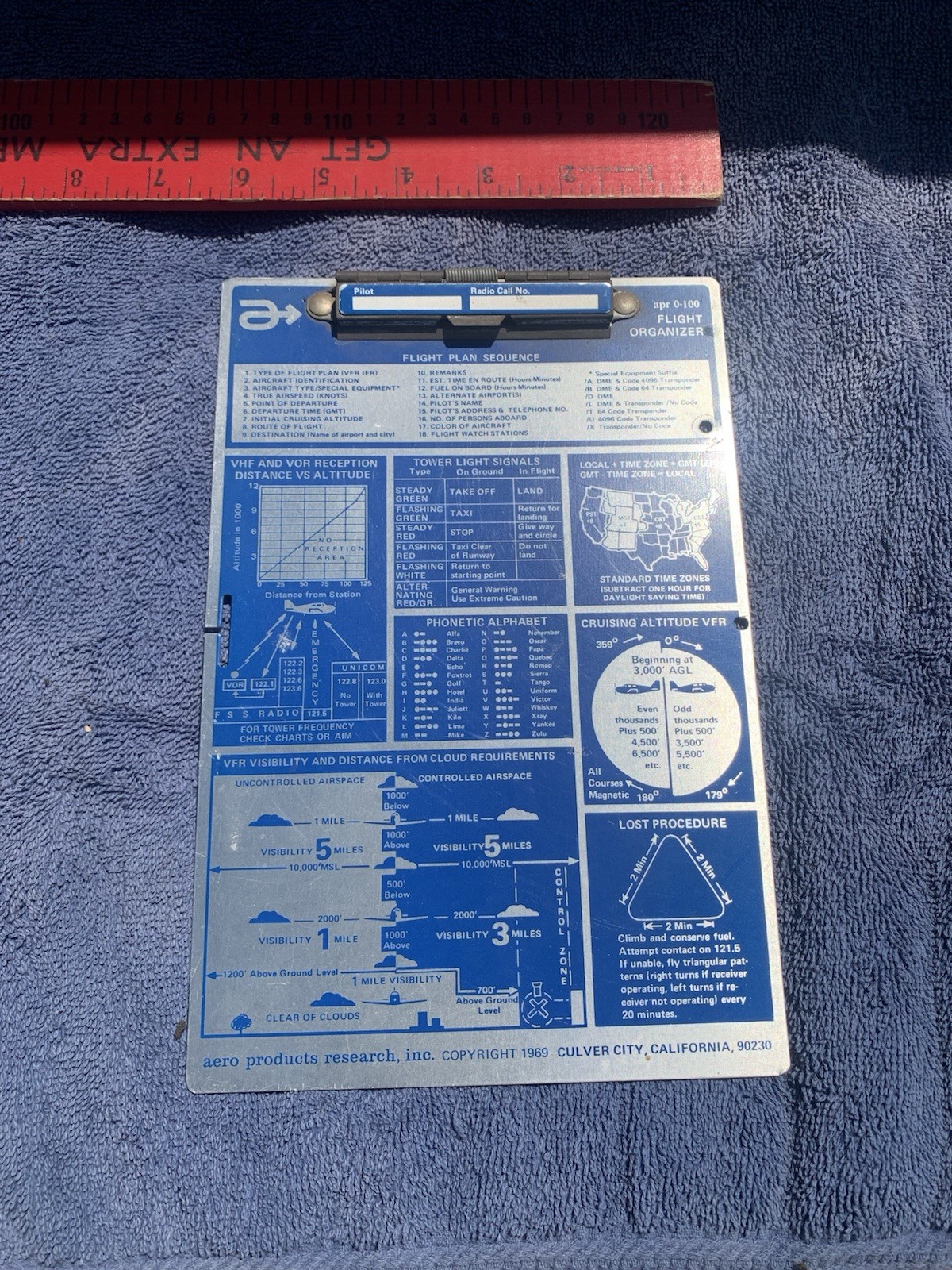 Vintage 1969 APR 0-100 VFR FLIGHT ORGANIZER KNEE BOARD
