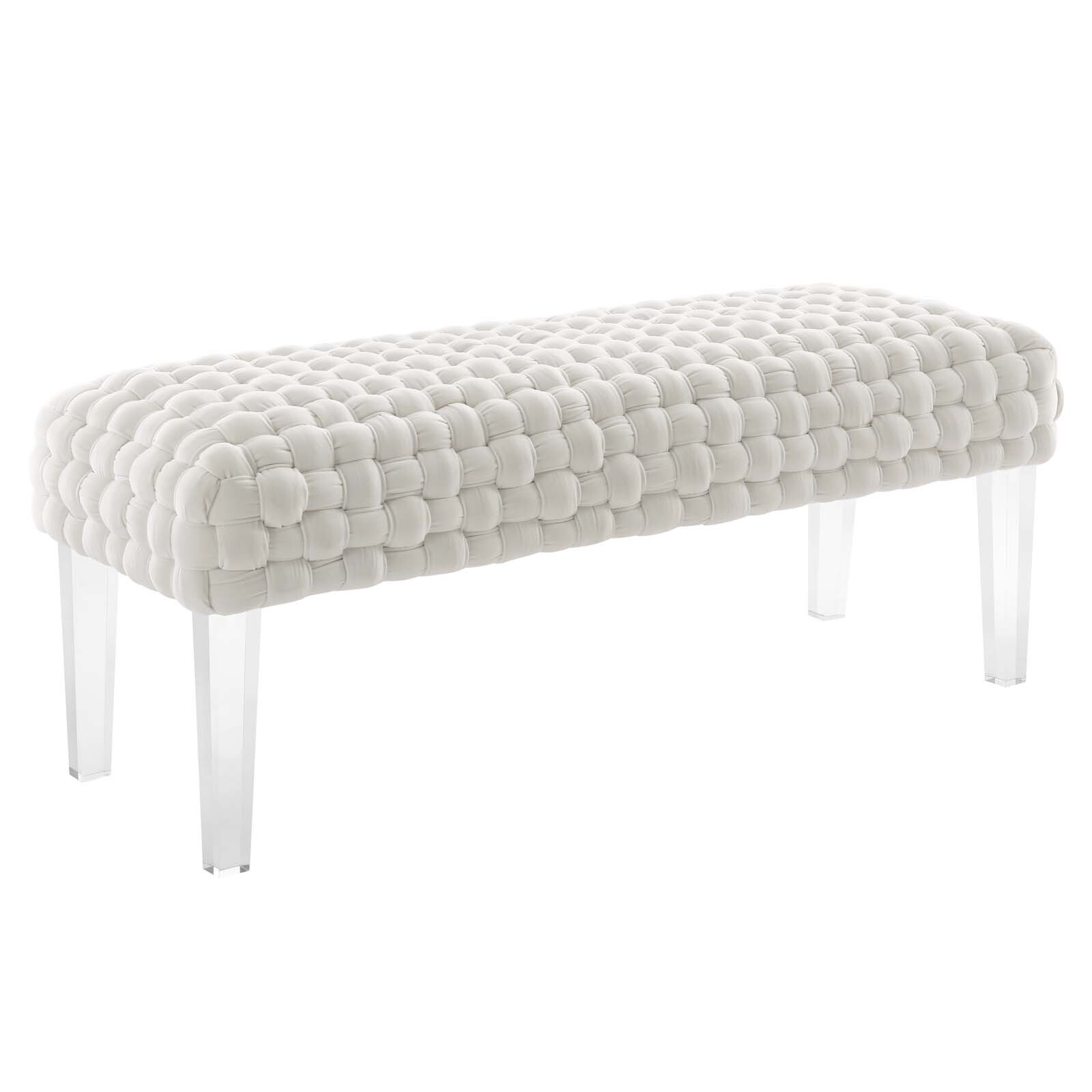 Modway Prologue Braided Velvet Ottoman in White
