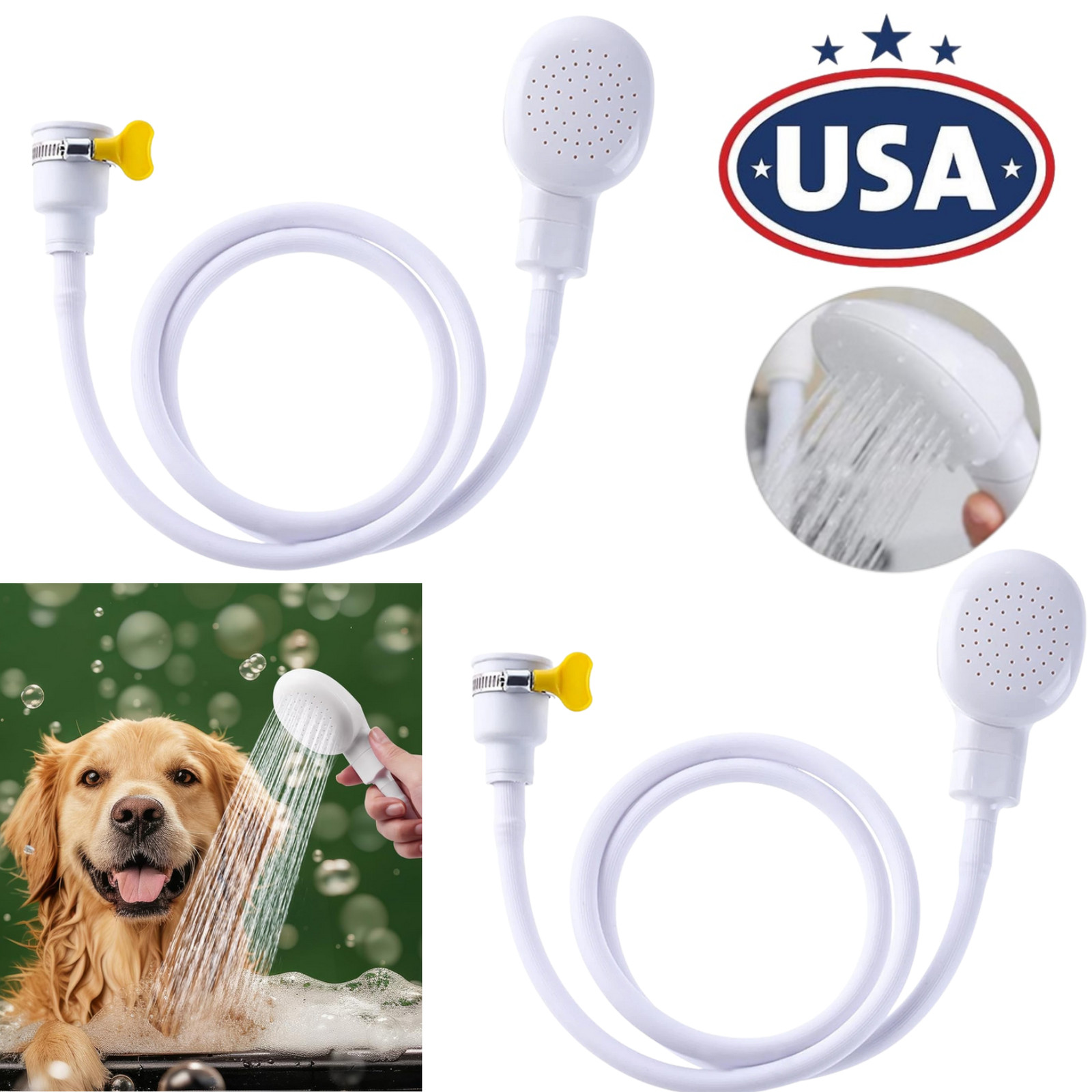 2× Portable Sink Spray Hose Handheld Pet Faucet Sprayer Pet Hair Wash Bath 51"