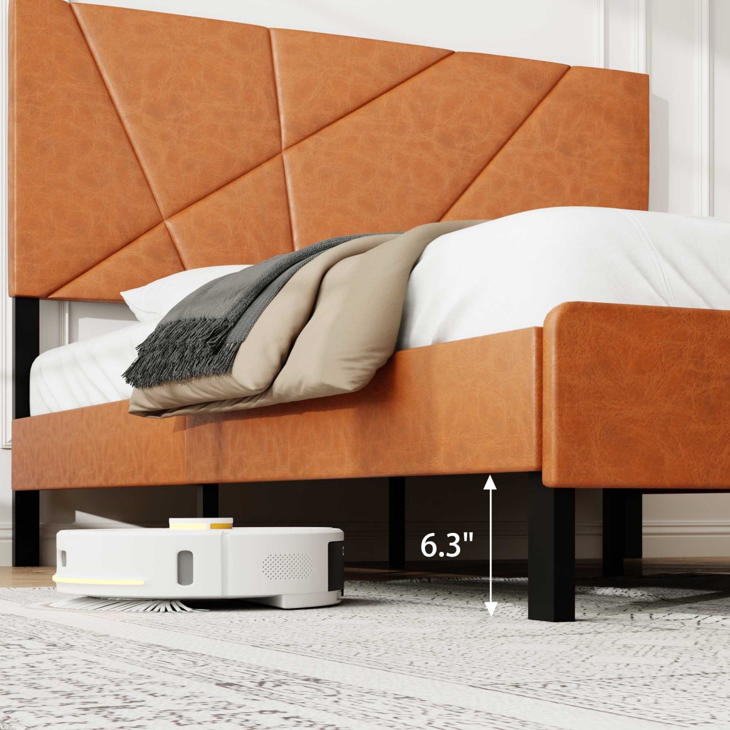 Full/Queen/King Size Platform Bed Frame with Leather Upholstered Headboard