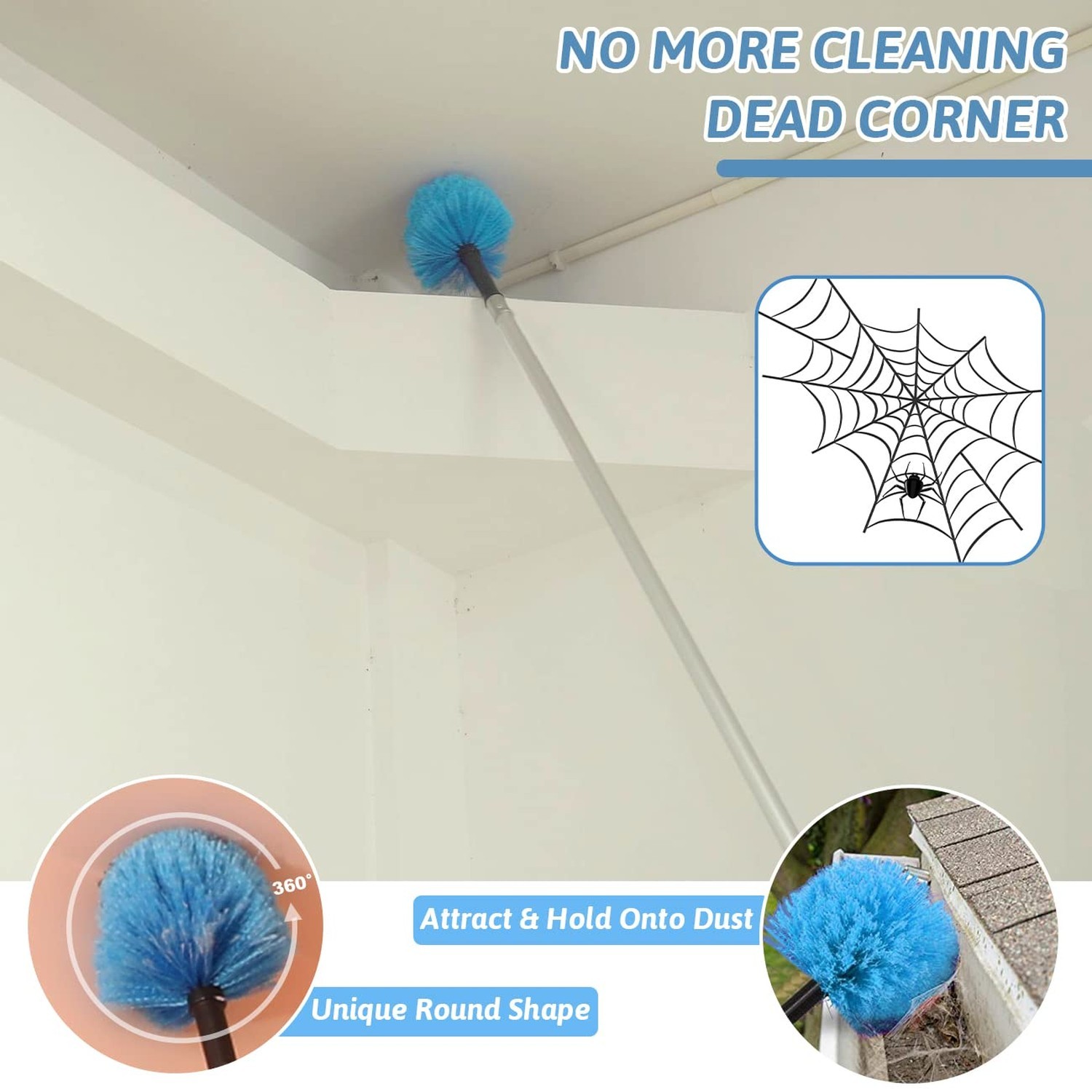 20 Foot Cobweb Duster with Extension Pole 2 PCS, Webster Cobweb Duster for Hi...