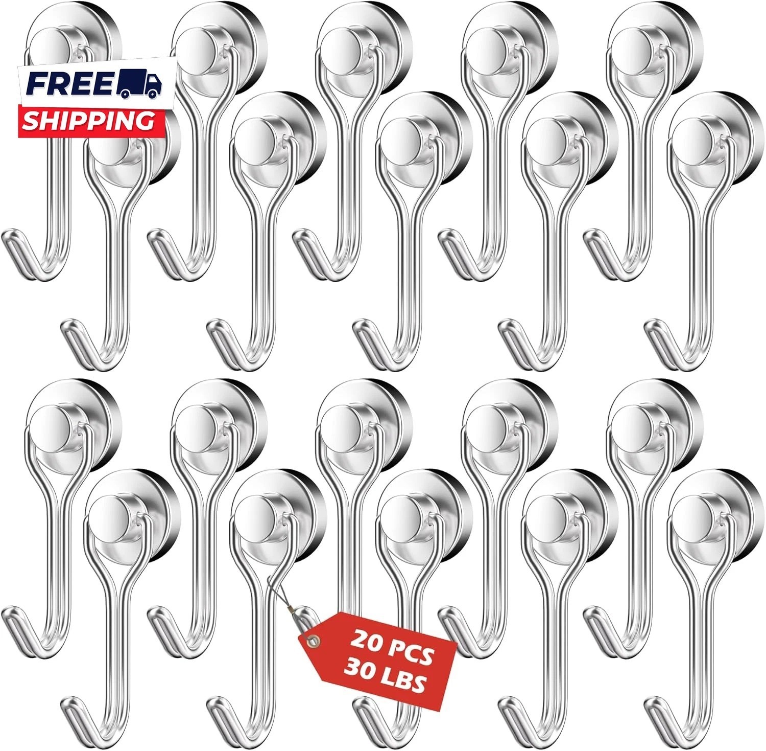 20Pack Magnetic Hooks 30Lbs+ Swivel Swing Magnet Hooks Heavy Duty Strong Magnets