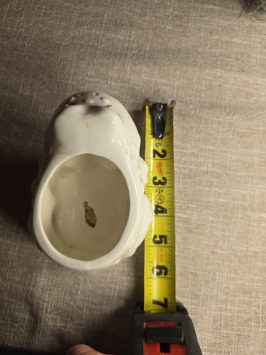 Vintage White Frog Planter Green Eyes