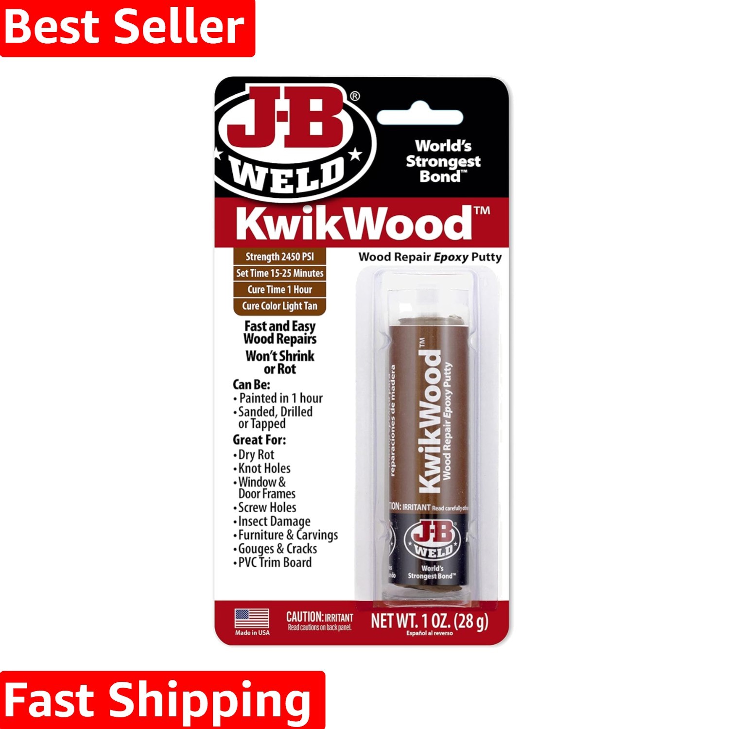 Tan KwikWood Wood Repair Epoxy Putty, 1 oz. Stick