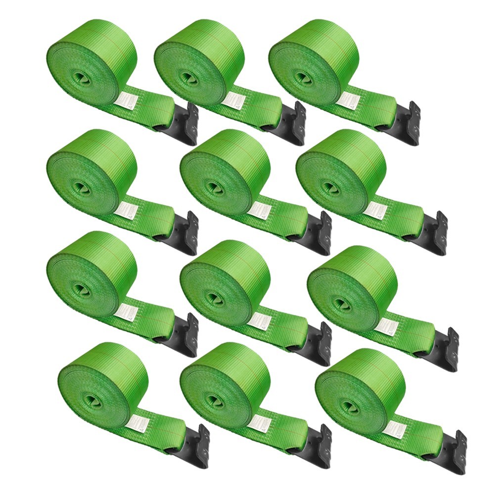 12 PK Winch Straps 4" x 40'/50'/60' Tie Down w/Flat Hooks Flatbed Trailer, Green