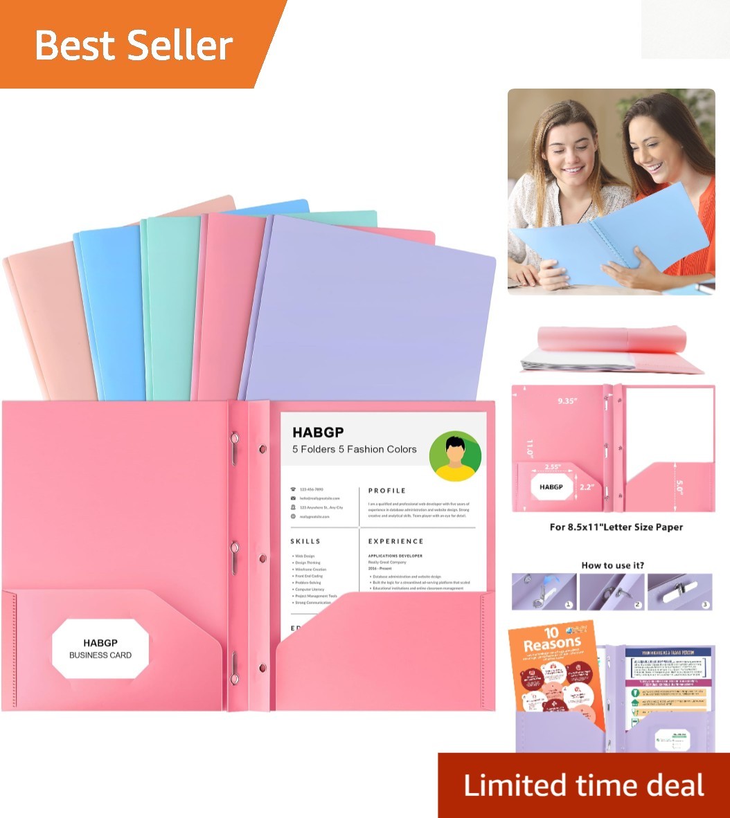 Durable Plastic Pastel Folders with Prongs - Perfect for Home, School & Office