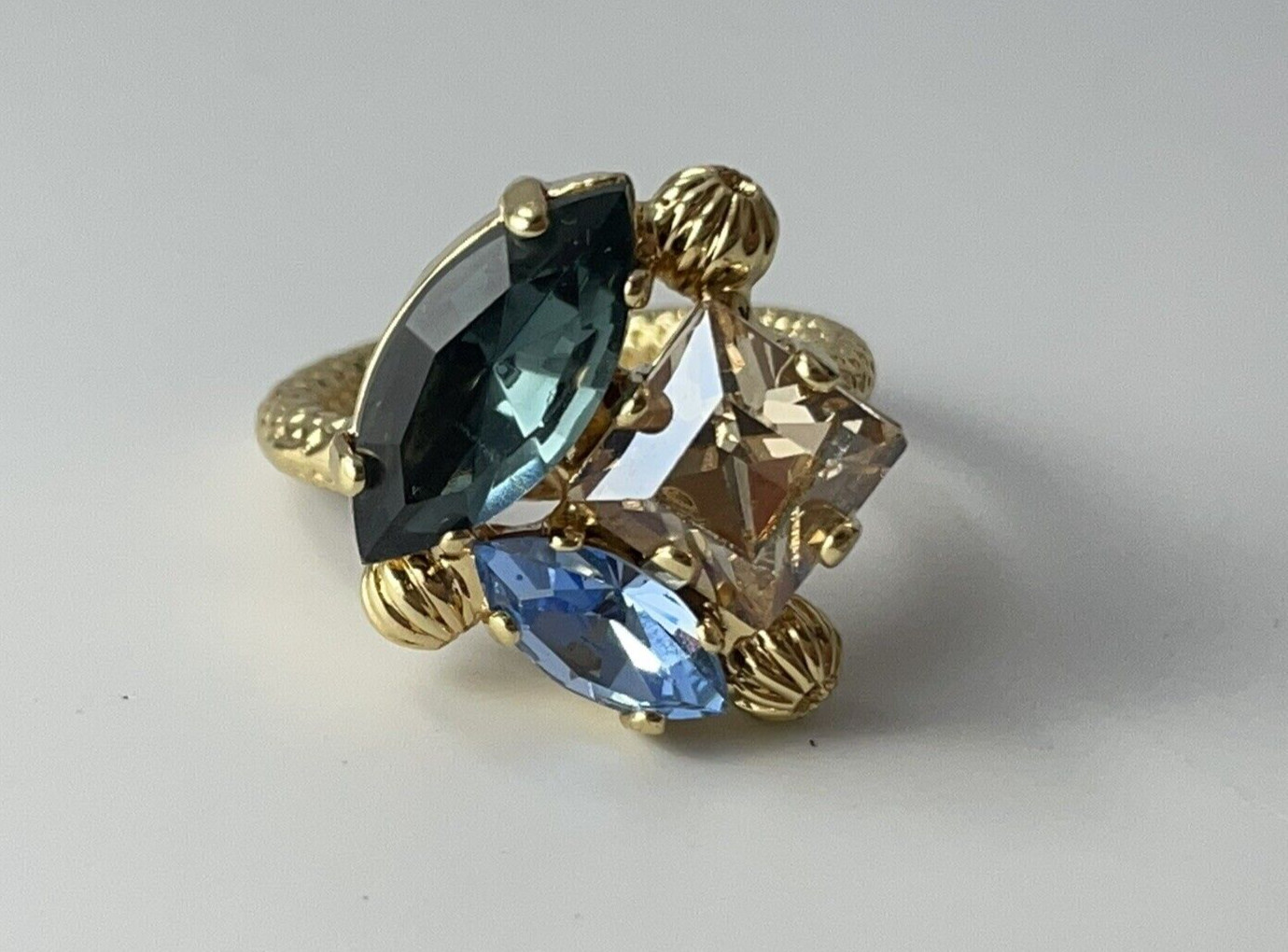 Monnaluna Marquis and Square GP Blue and Clear Swarovski Crystal Adjustable Ring