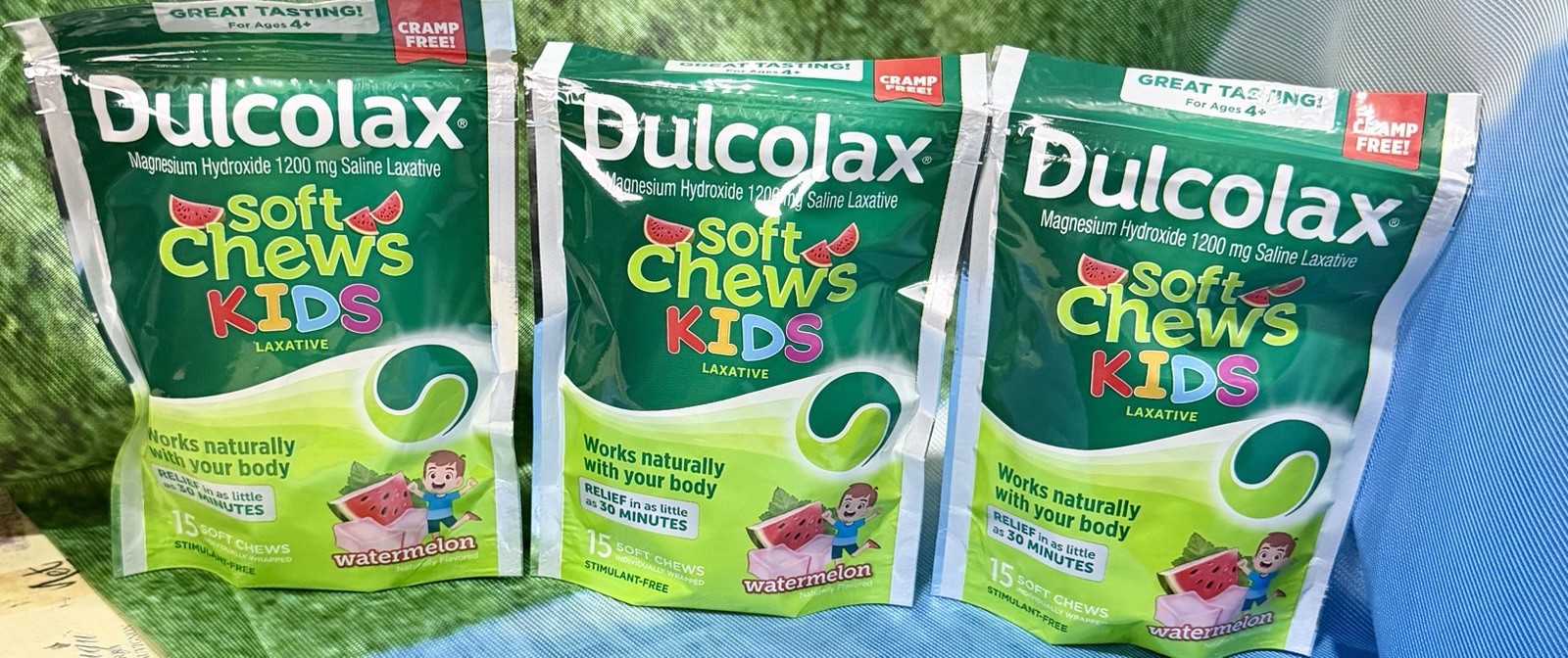 (6) Dulcolax Kids Soft Chews Watermelon 15 Ct  EXP 08/2026