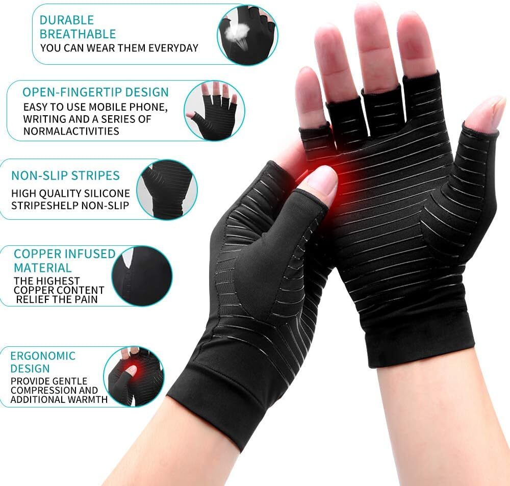 1 PAIR Copper Arthritis Compression Gloves Hand Support Joint Pain Relief USA