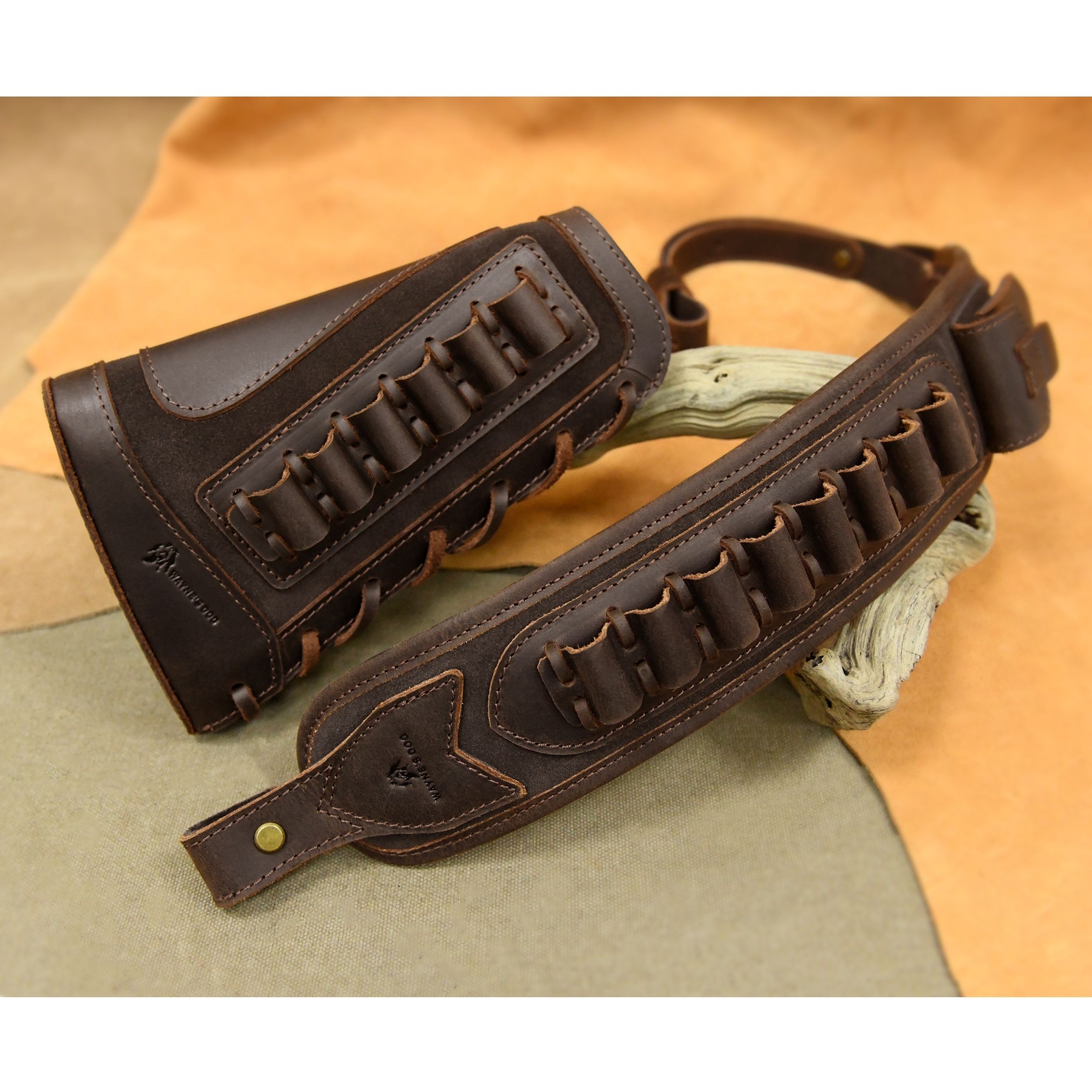 Set of Leather Gun Ammo Holster, Shell Slot Sling for .30-06.22LR 12GA.30-30