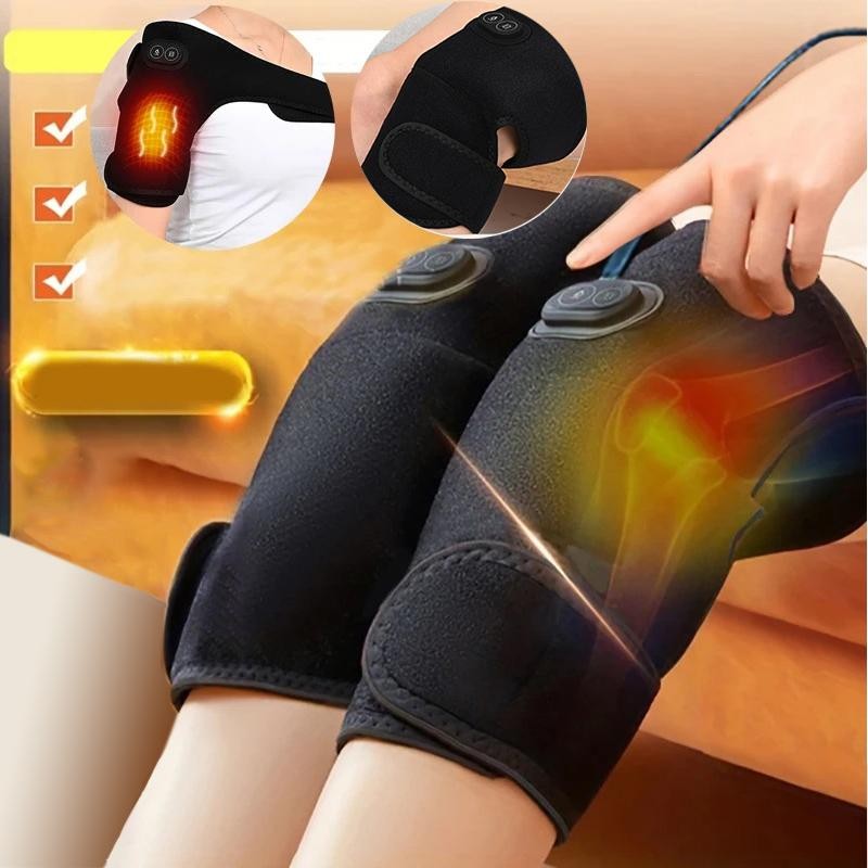 USB Electric Shoulder Brace Heated Knee Massager Vibration Massage Black Support