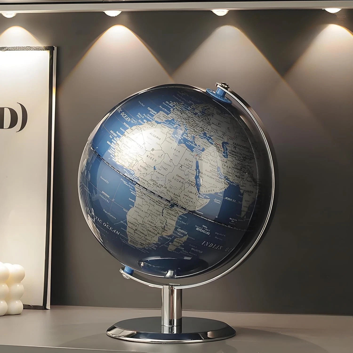World Globe with Stainless steel Stand, 8inch Earth Modern Desktop Globe For Edu