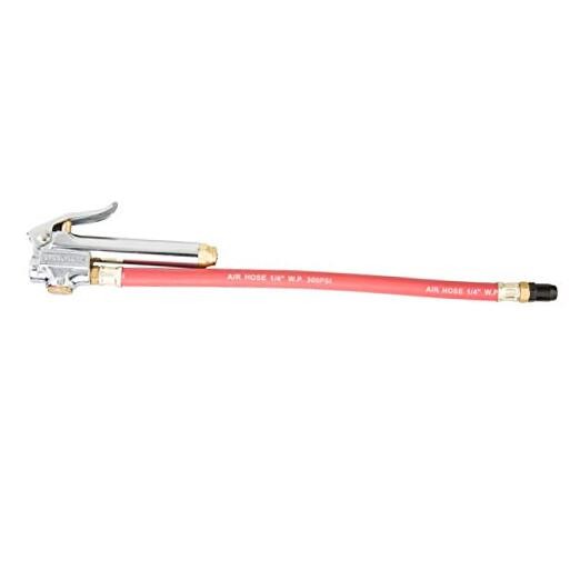 Straight Air Chuck Tire Inflator with Built-in Gauge and 12-inch Hose, Red