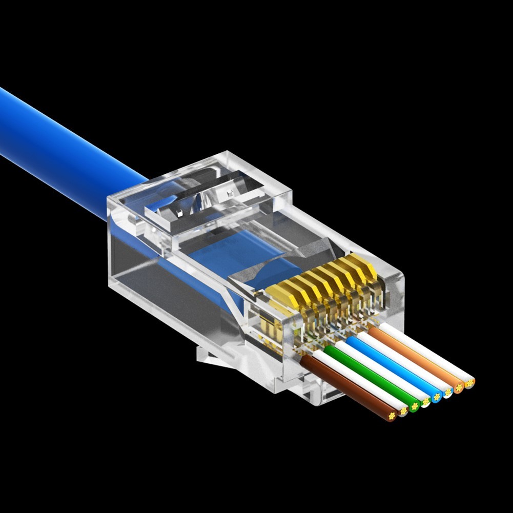 100 Pcs CAT5E RJ45 Network Ethernet UTP Feed Through Plug Cable Connector End