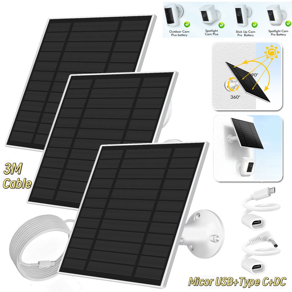 Solar Battery Charger USB+Type-C Charging Solar Panel for Security Camera +Stand