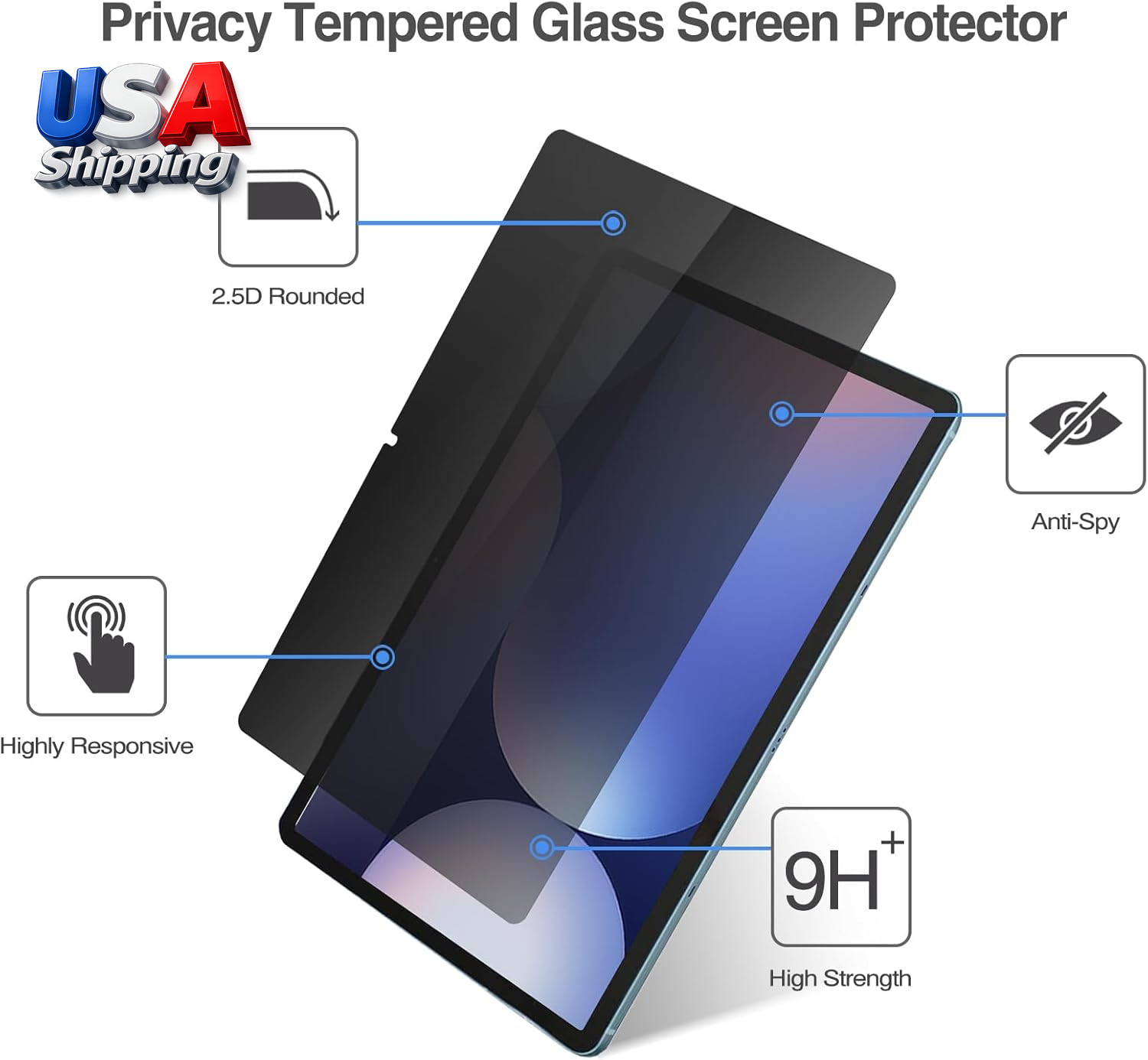 Privacy Screen Protector for Galaxy Tab S10 Plus/S9 FE Plus/ S9 Plus/ S8 Plus/ S