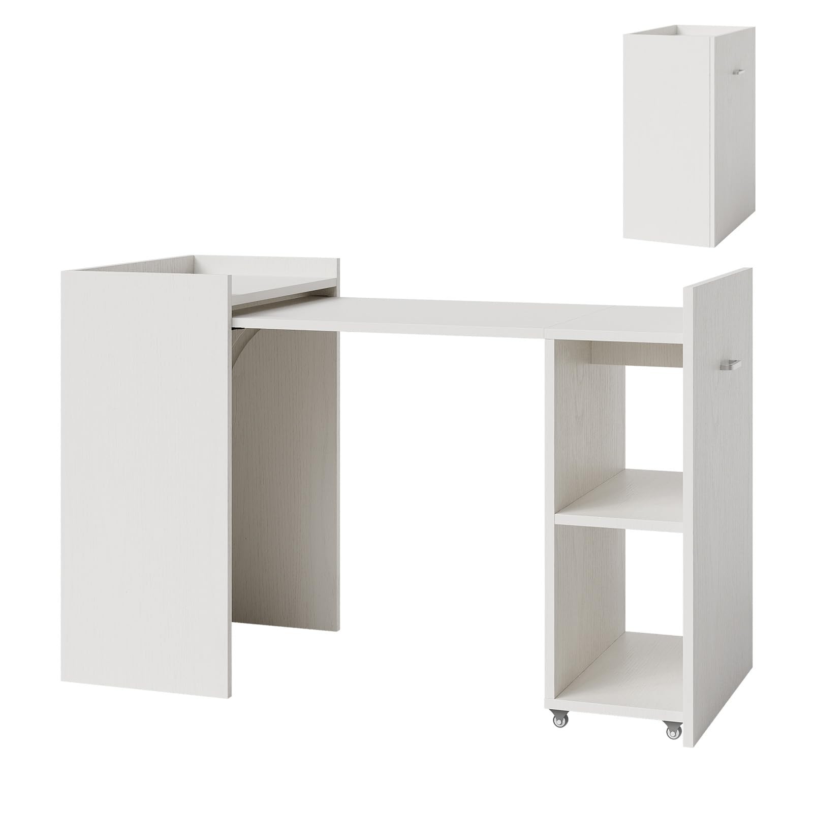 Expandable Foldable Desk 50" 2-Tier Storage Wheels Space-Saving Study