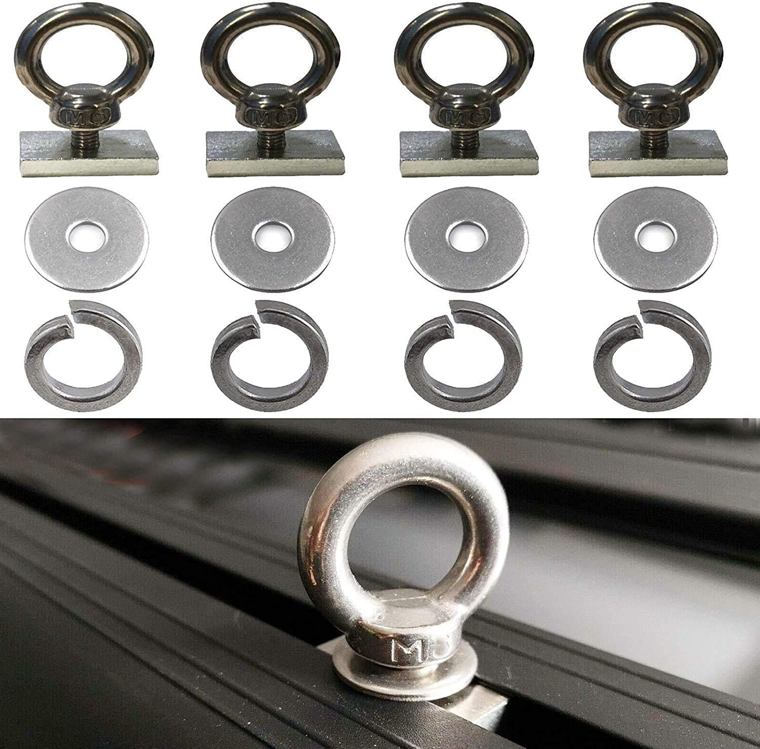 4 Pack Heavy-Duty Stainless Steel Eye Bolt tie Down Anchor kit for roof Rack....