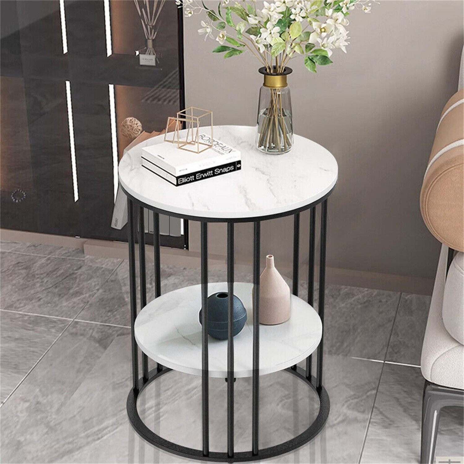 3 Colors Round Coffee Table 2 Tier Sofa Side End Nightstand Open Display Shelf
