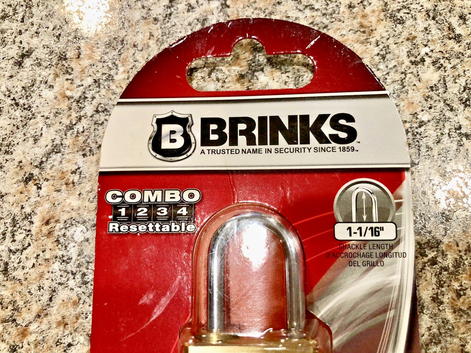 Brinks Standard Security Padlock w/Resettable Combo - 1-1/16" Shackle Length