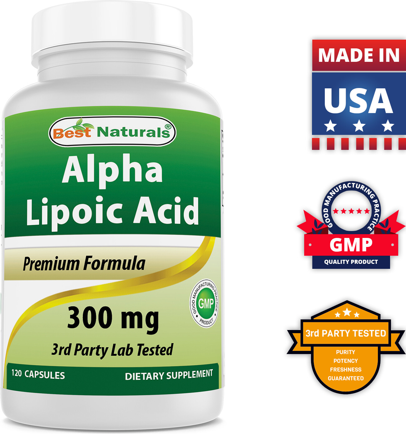 2 Pack Best Naturals Alpha Lipoic Acid 300 mg 120 Capsules antioxidant