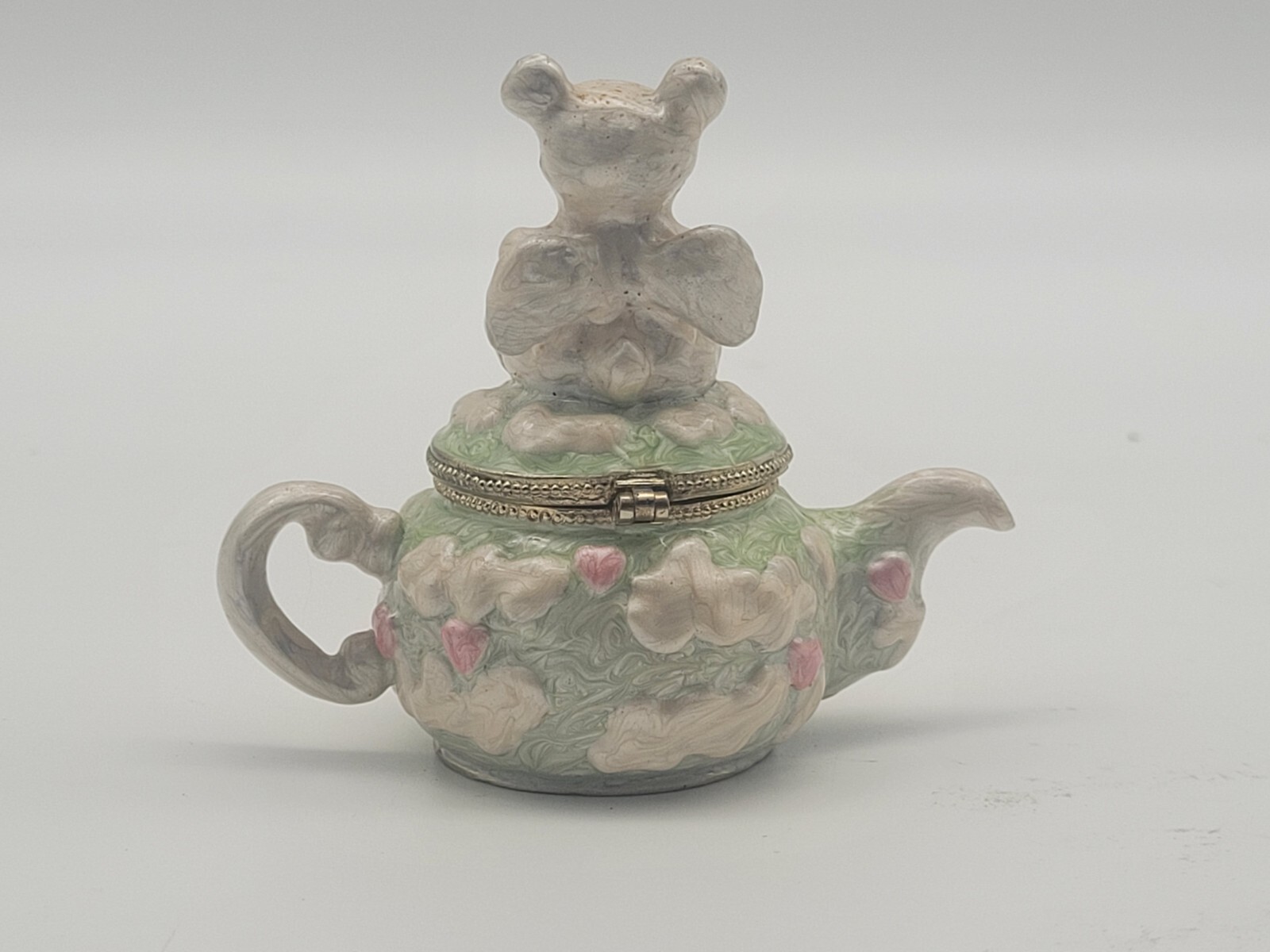 Teddy bear sitting on a teapot Trinket Box