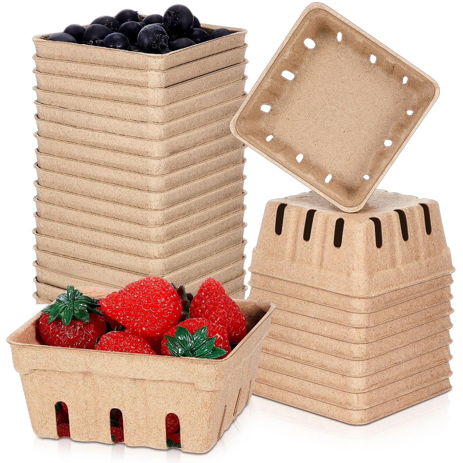 50 Pack Natural Pulp Fiber Berry Baskets 1/2 Pint