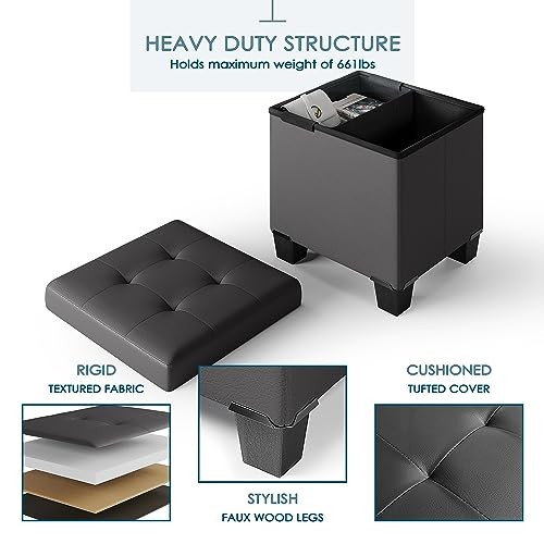Storage Ottoman Cube with Storage Bin, 15-In Square Ottoman with Storage for