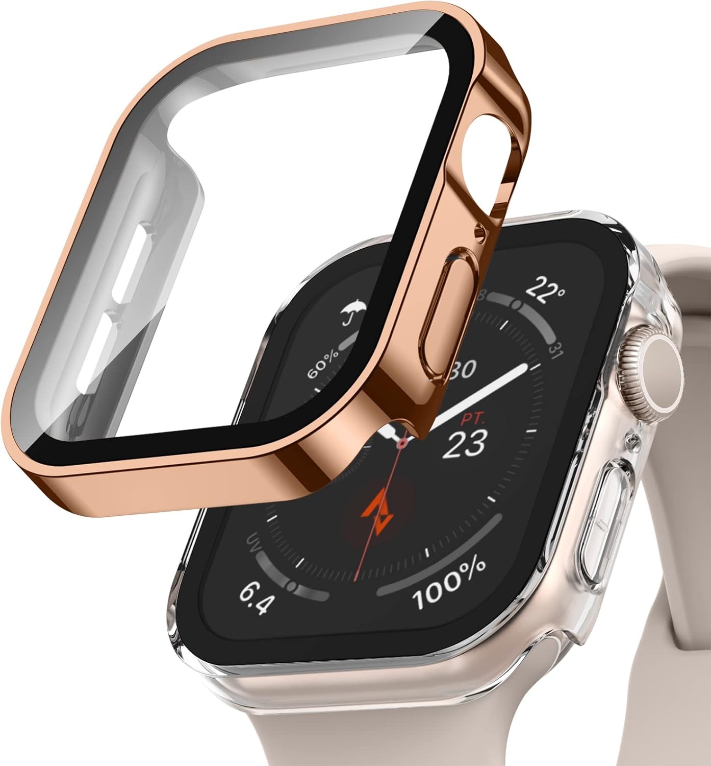 2 Pack Hard Case for Apple Watch 45mm Series 9 8 7 with Tempered Glass Protector