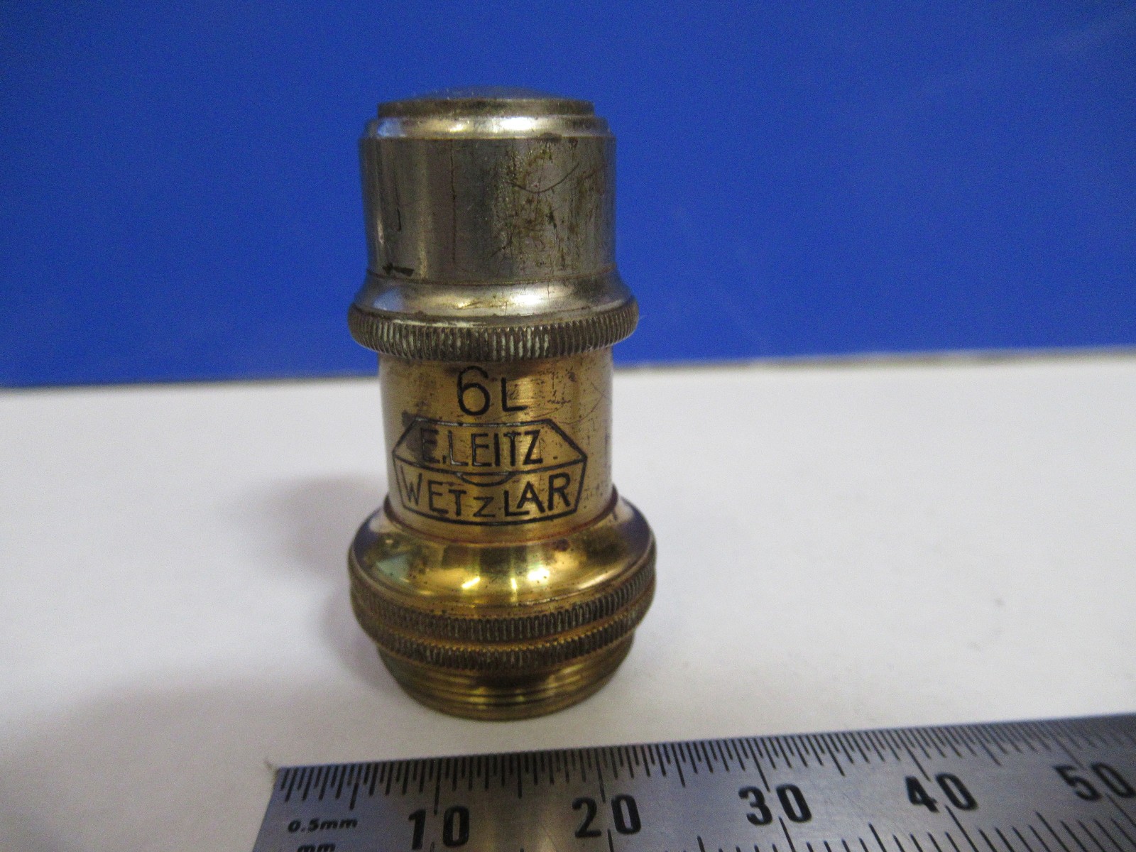 ANTIQUE BRASS OBJECTIVE "6L" ERNST LEITZ GERMANY MICROSCOPE PART V1-A-87