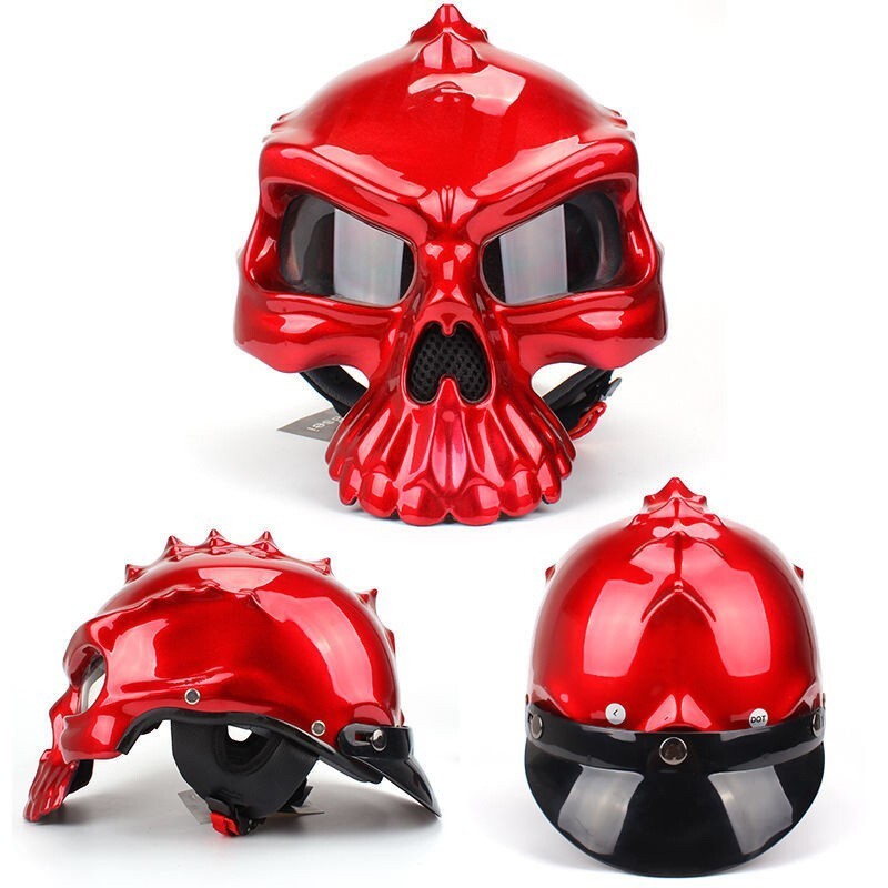 Motorcycle Skull Helmet Half Open Face Helmets with Visor Street Racing Touring