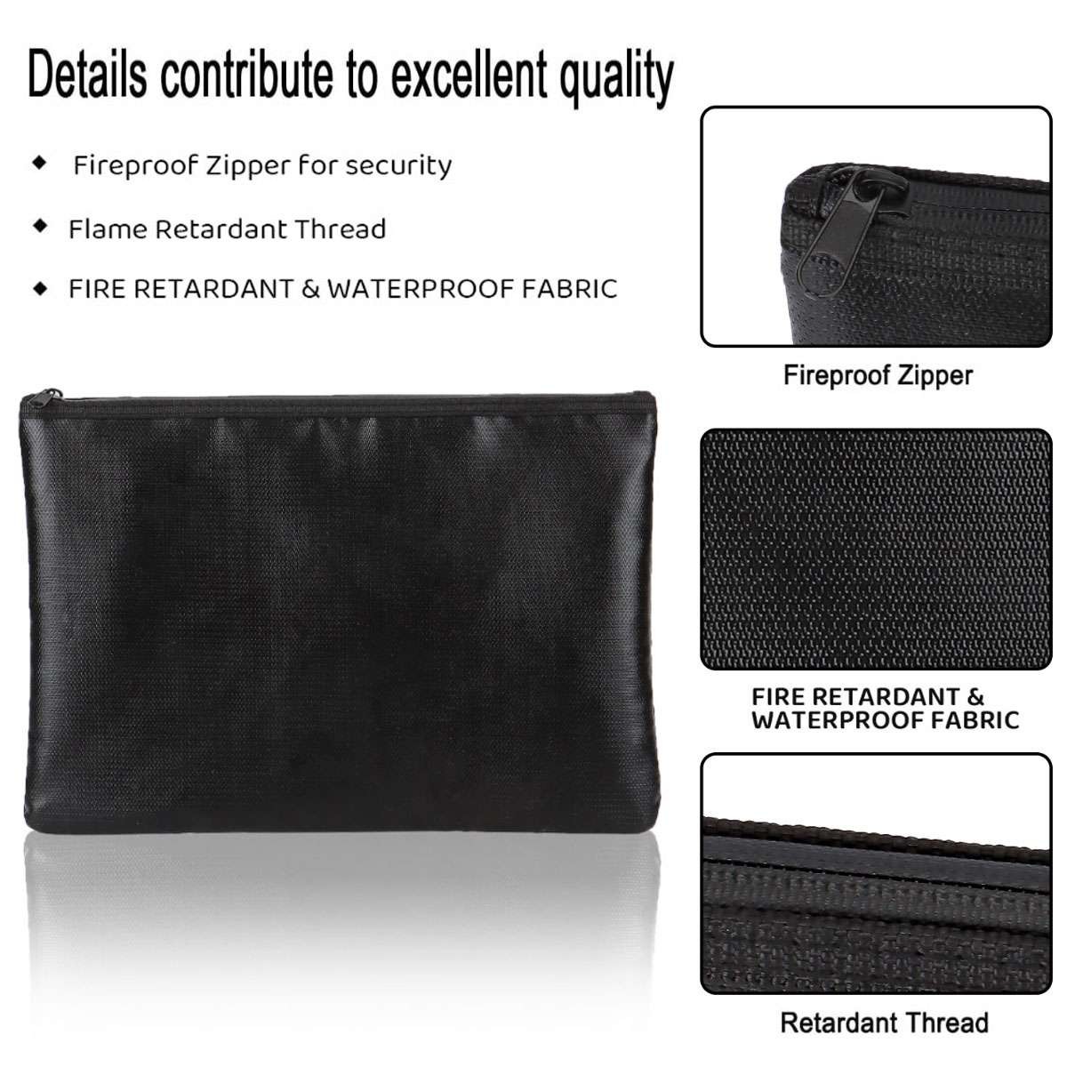 2000℉ Fire Proof money Bag Fireproof Document Pouch Waterproof Safe Cash US