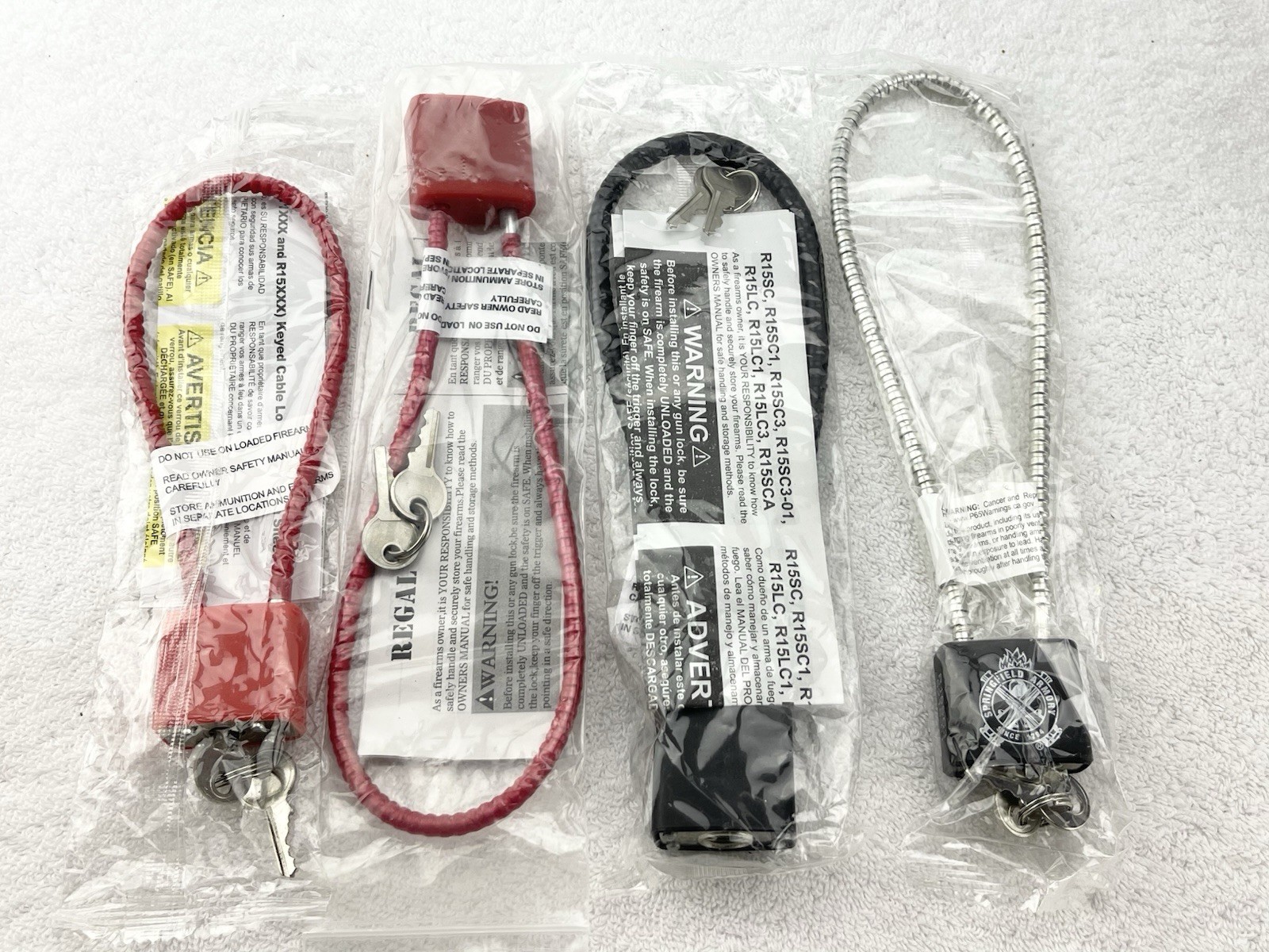 Lot Of 4 New In Bag Gun Safe Lock Cables With Keys Regal and Other Brands