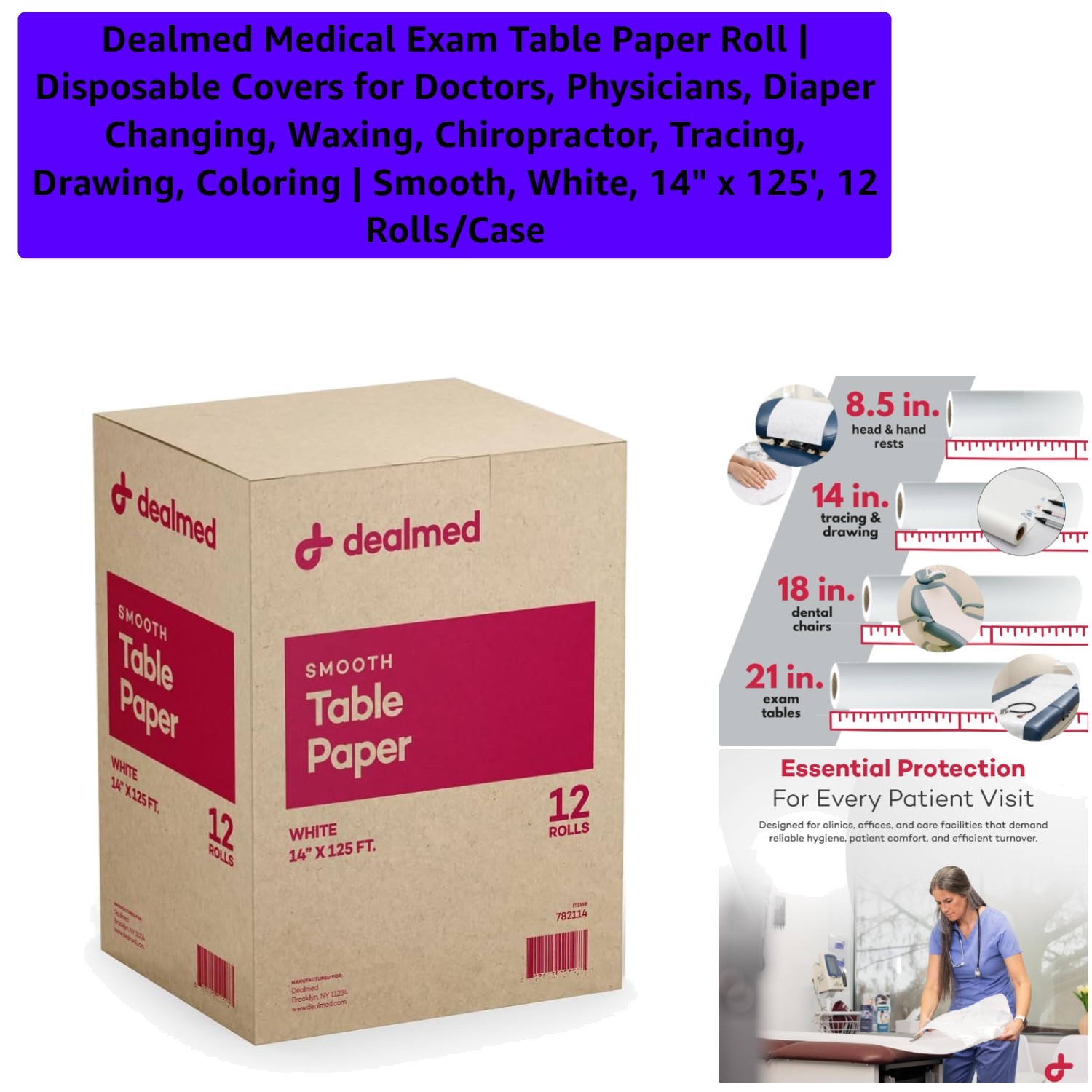 Durable 14" x 125' Medical Exam Paper Rolls - 12 Count for Clinics & Schools