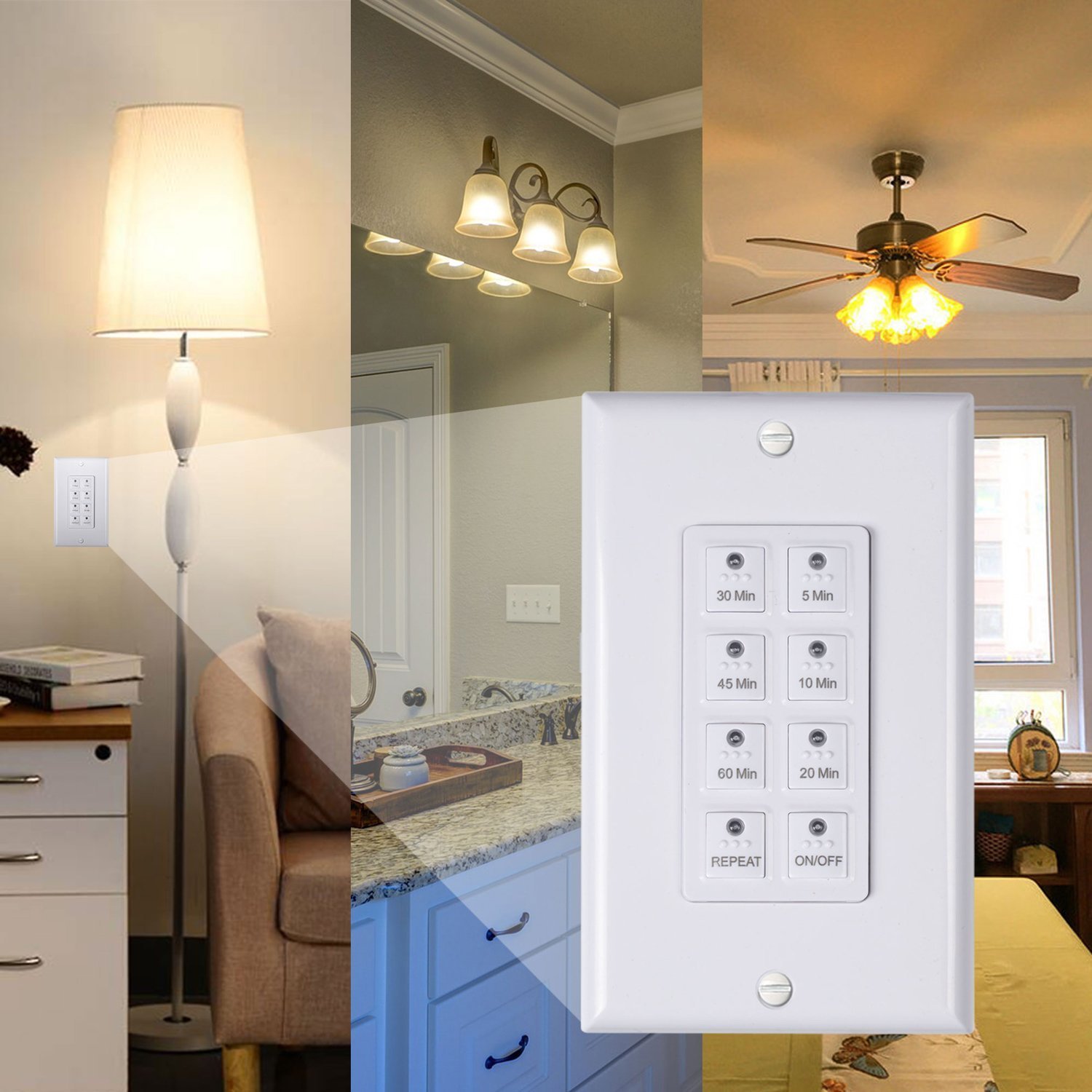 BN-LINK 2Pcs Countdown Digital In-wall Timer Switch w/Push Button for fan,lights