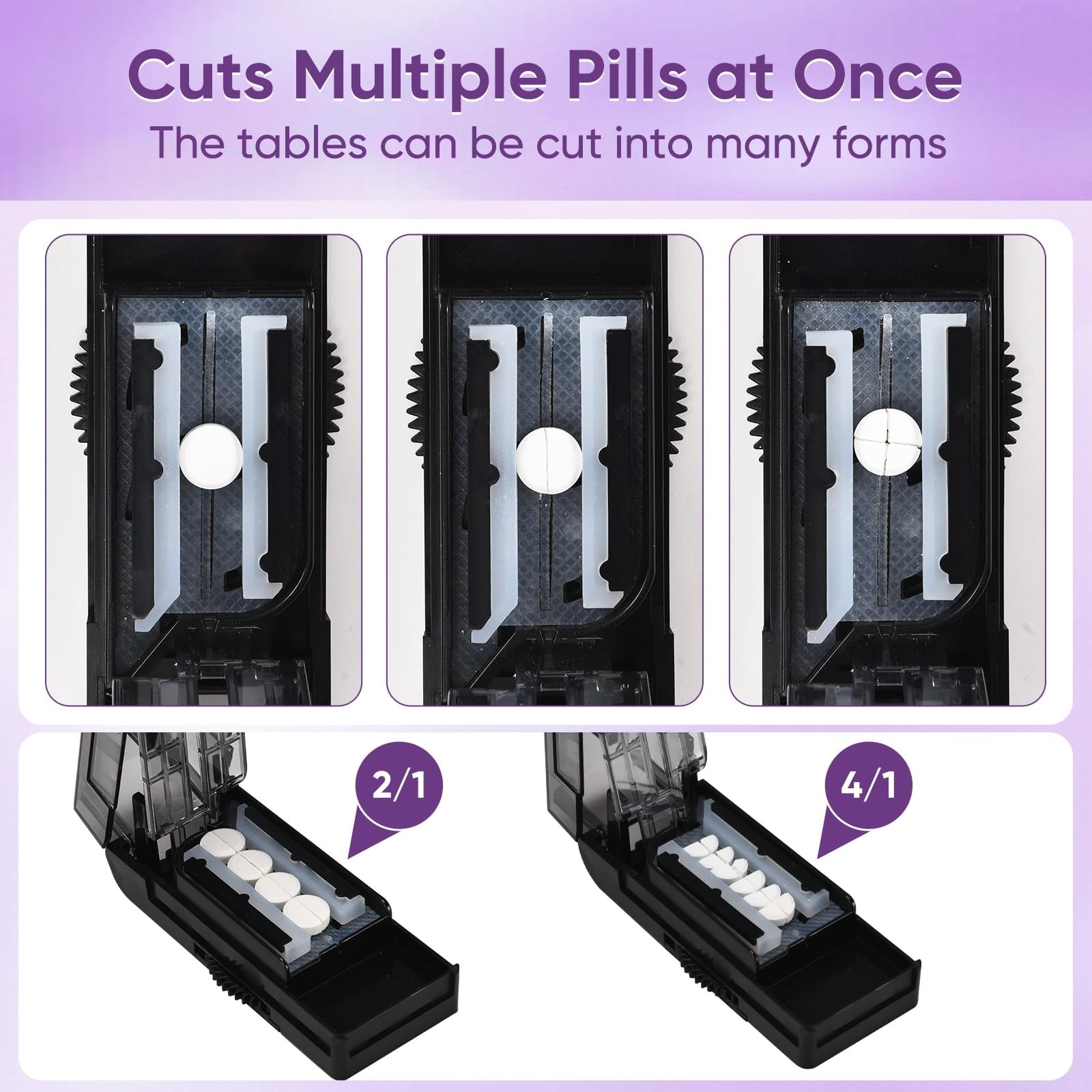 GIIYAA Multiple Pill Cutter for Small or Large Pills, Adjustable Black