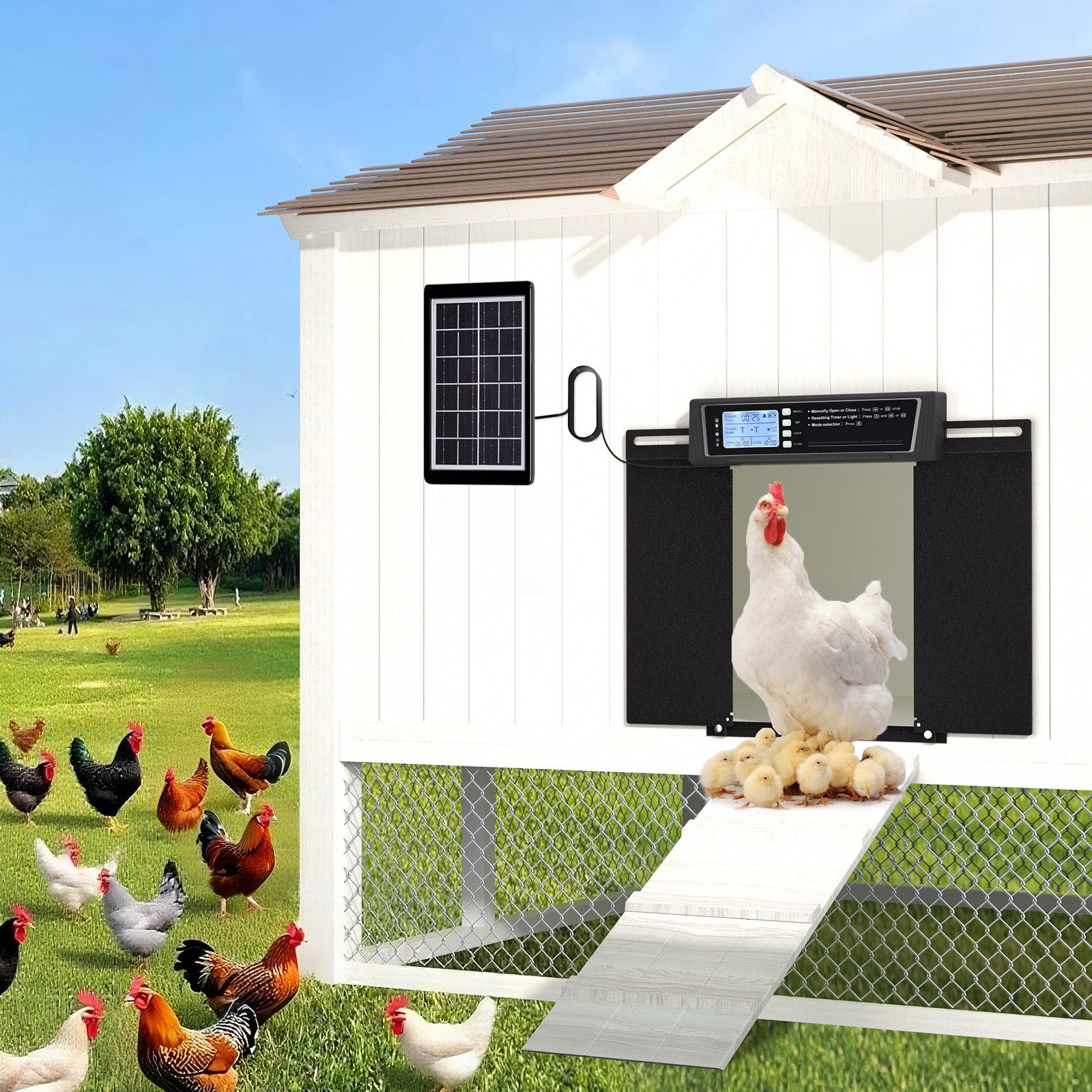 Solar Powered Extra Large Automatic Chicken Coop Door With Timer/Light Sensor