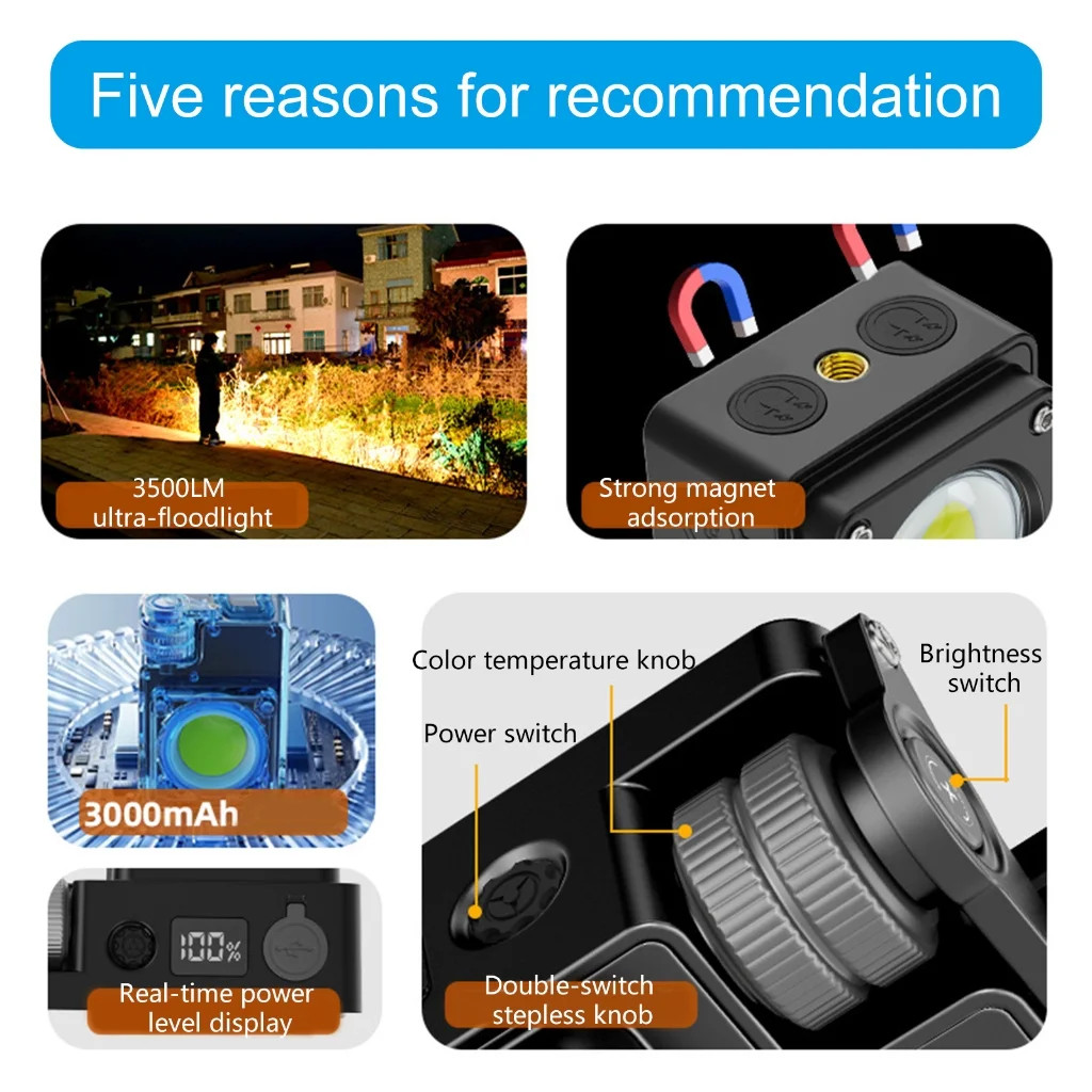 Portable LED Camping Light Rechargeable Magnetic Keychain Flashlight 3500LM