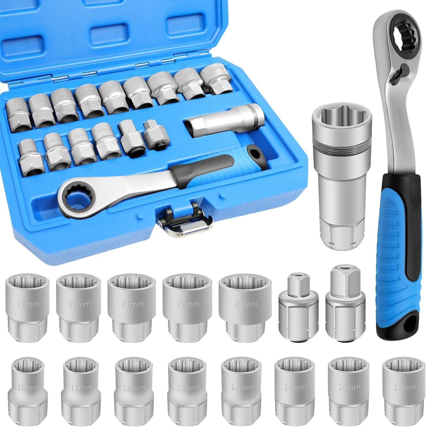 Socket Set 17PCS Chrome Vanadium Steel Space-Saving Design Enhanced Grip