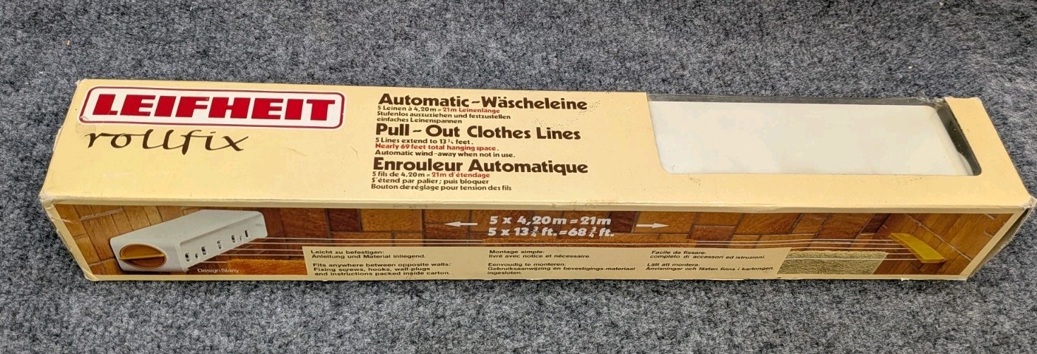 Leifheit Rollfix Retractable Clothesline 5 Line 68ft Made in W Germany NOS
